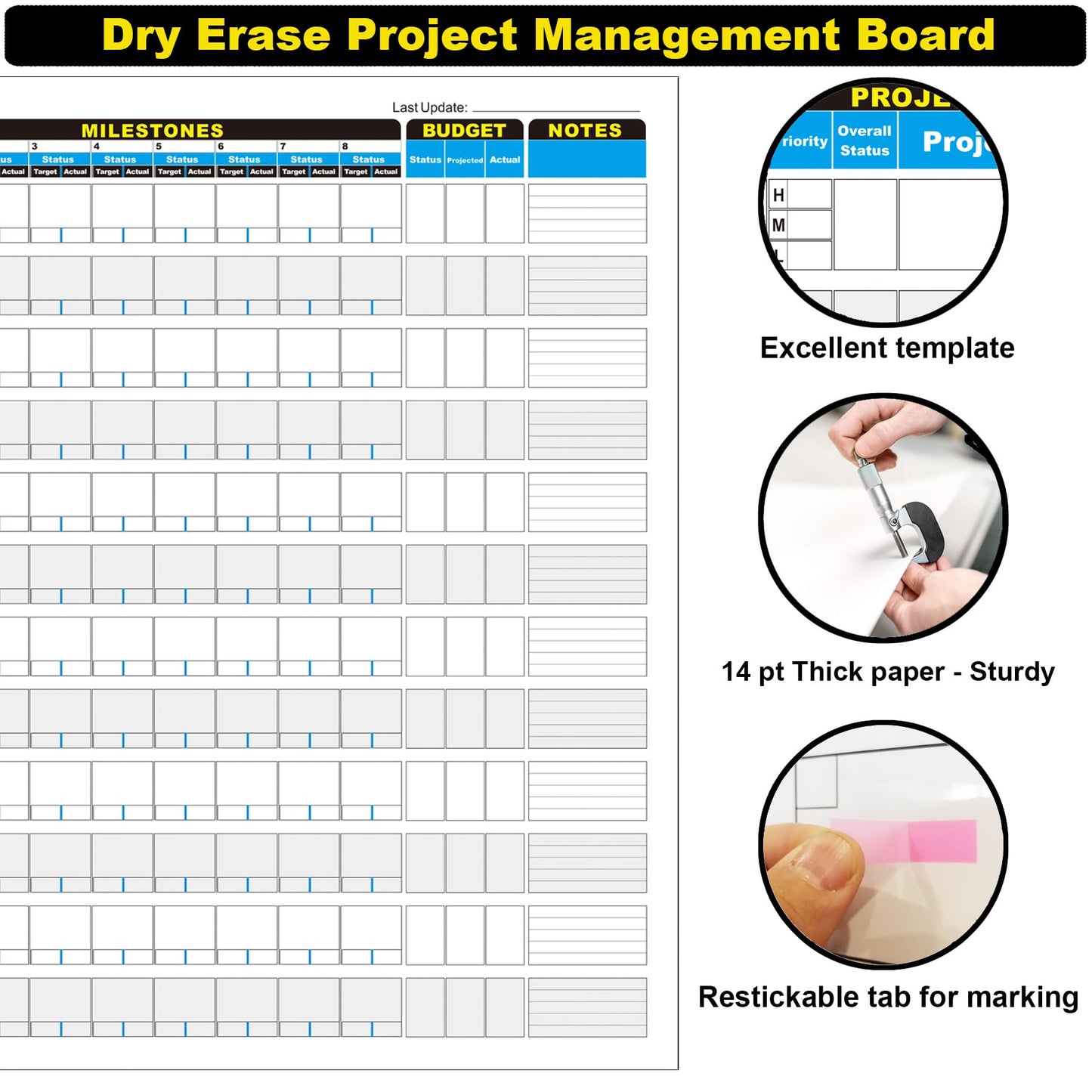 Large Project Management Vision Board, 36"x45" Office Whiteboard for Scheduling & Tracking Progress, Laminated Wall Planner for Managers & Entrepreneurs