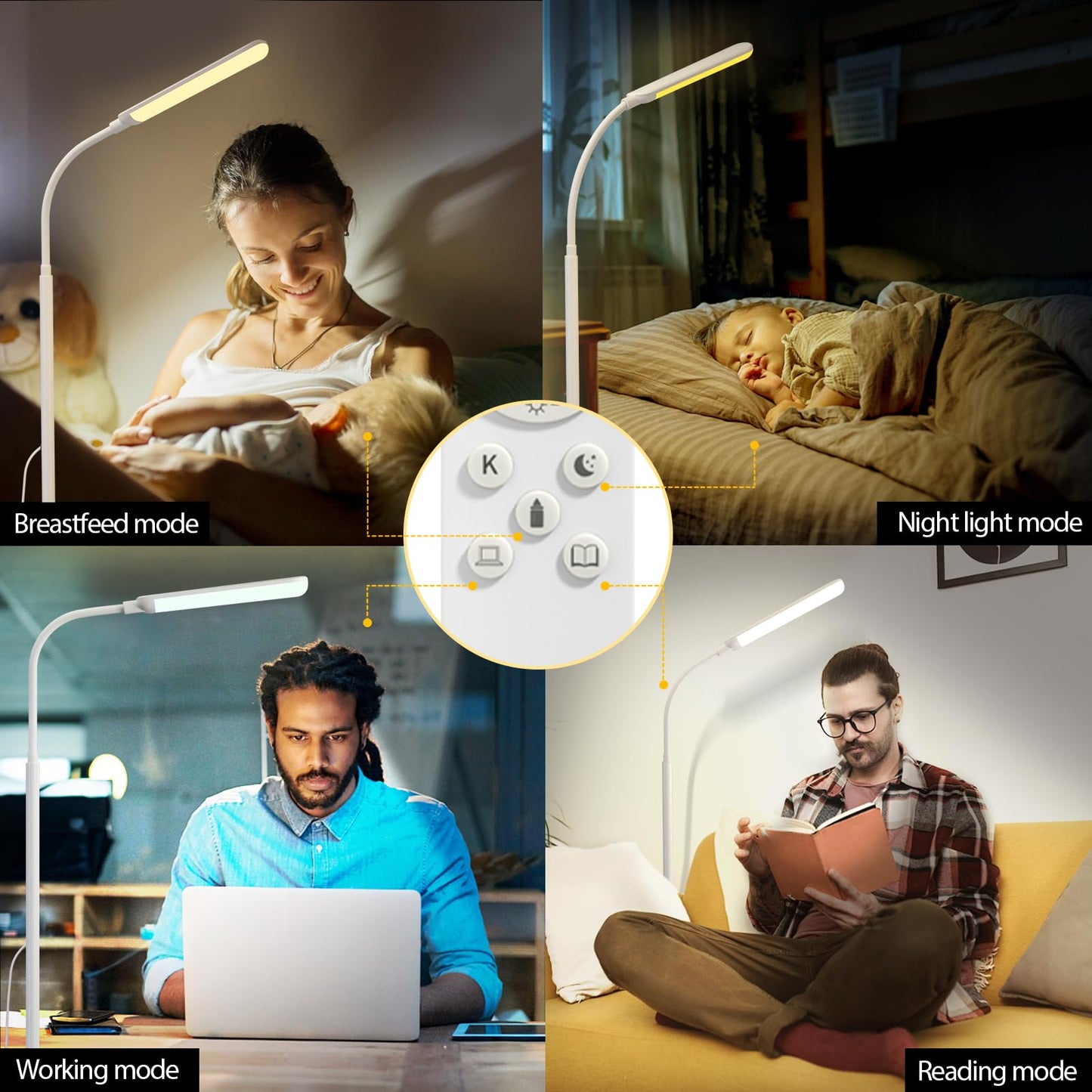 Aisutha LED Floor Lamp, 18W Super Bright Floor Lamp for Living Room, Adjustable Stepless Colors & Brightness Standing Lamp, Eye Caring Reading Light with Remote (White)