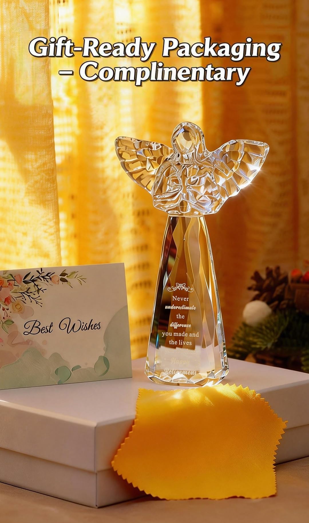 CNCRMEM Engraved Crystal Angel Retirement Gift for Women - Inspirational Keepsake，6 Inch Retirement Keepsake for Coworker Colleague Friend Teacher Nurse (Never Underestimate The Difference You Made)