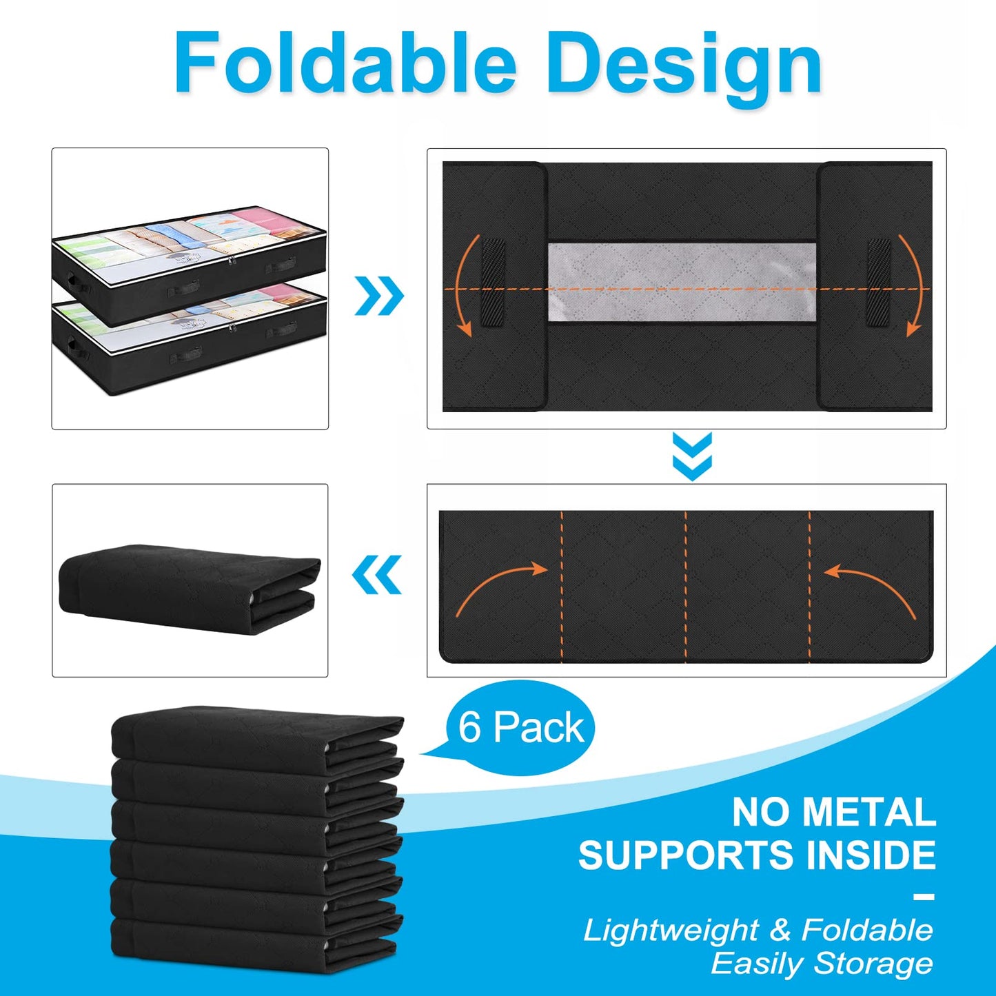 Budding Joy 90L Under Bed Storage Containers, Closet Organizers and Storage Bins, Foldable Underbed Storage Bags for Blankets, Towels, Comforter, Sweaters, Pillows, Linen Sheets, Wrapping Paper，Black