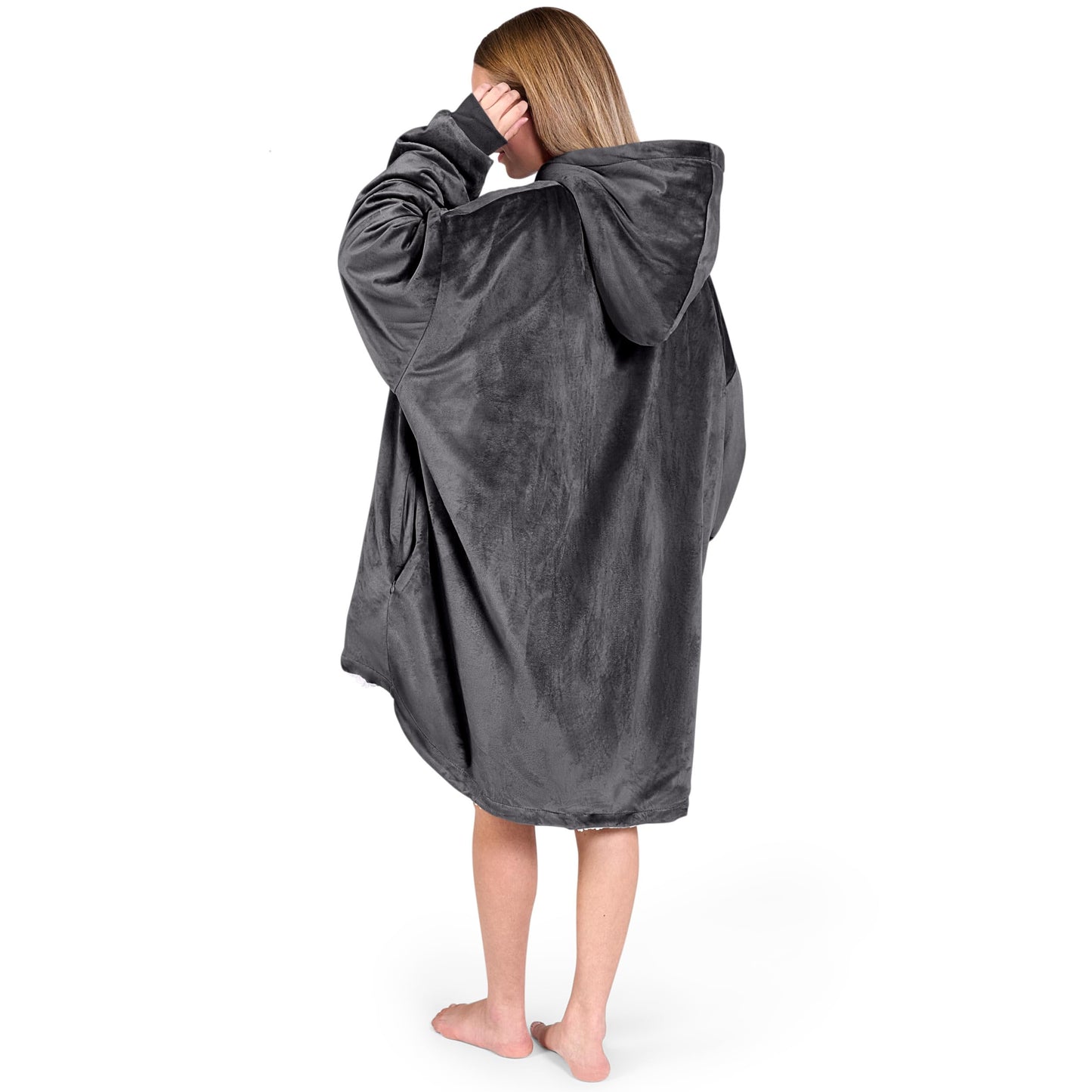 Bare Home Sherpa Fleece Wearable Blanket - Oversized Wearable Blanket Hoodie - Adult Size - Warm & Cozy - Soft Hoodie - Comfortable Sweatshirt with Two Zipper Pockets (Adult, Forged Iron Grey)