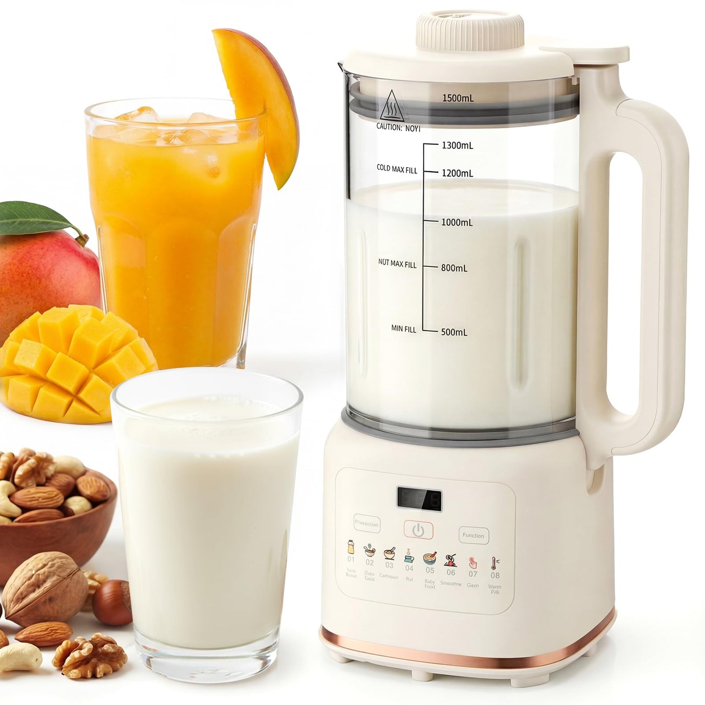 55oz Nut Milk Maker, Automatic Plant-Based Milk Machine with 48 Blades, Soy/Almond/Oat Milk Maker, Delay Start & Keep Warm, Self-Clean, Touch Control, Stainless Steel Jar, for Hot or Cold Drinks