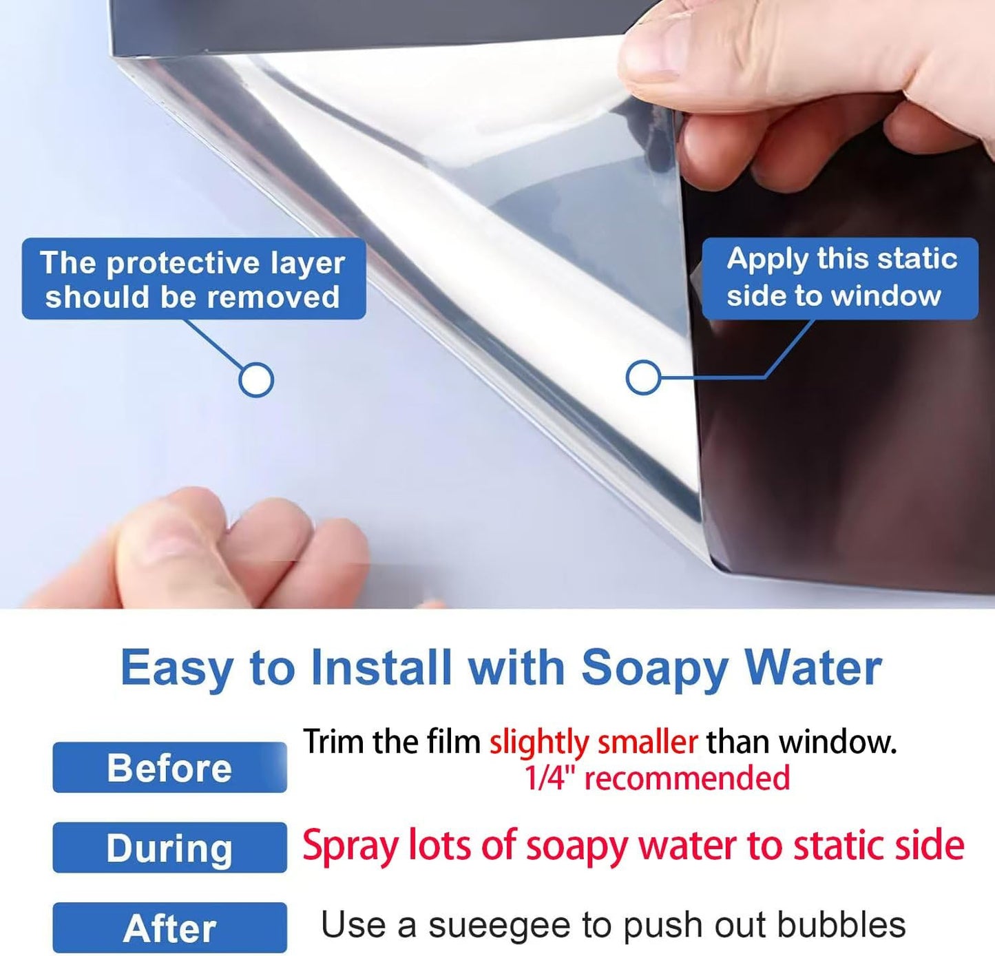 One Way Window Privacy Film See Out Not in, Window Tint for Home, Reflective Mirror Glass Windows Coverings Sun Heat UV Blocking, Black-Silver, 29.5 Inch x 157.4"