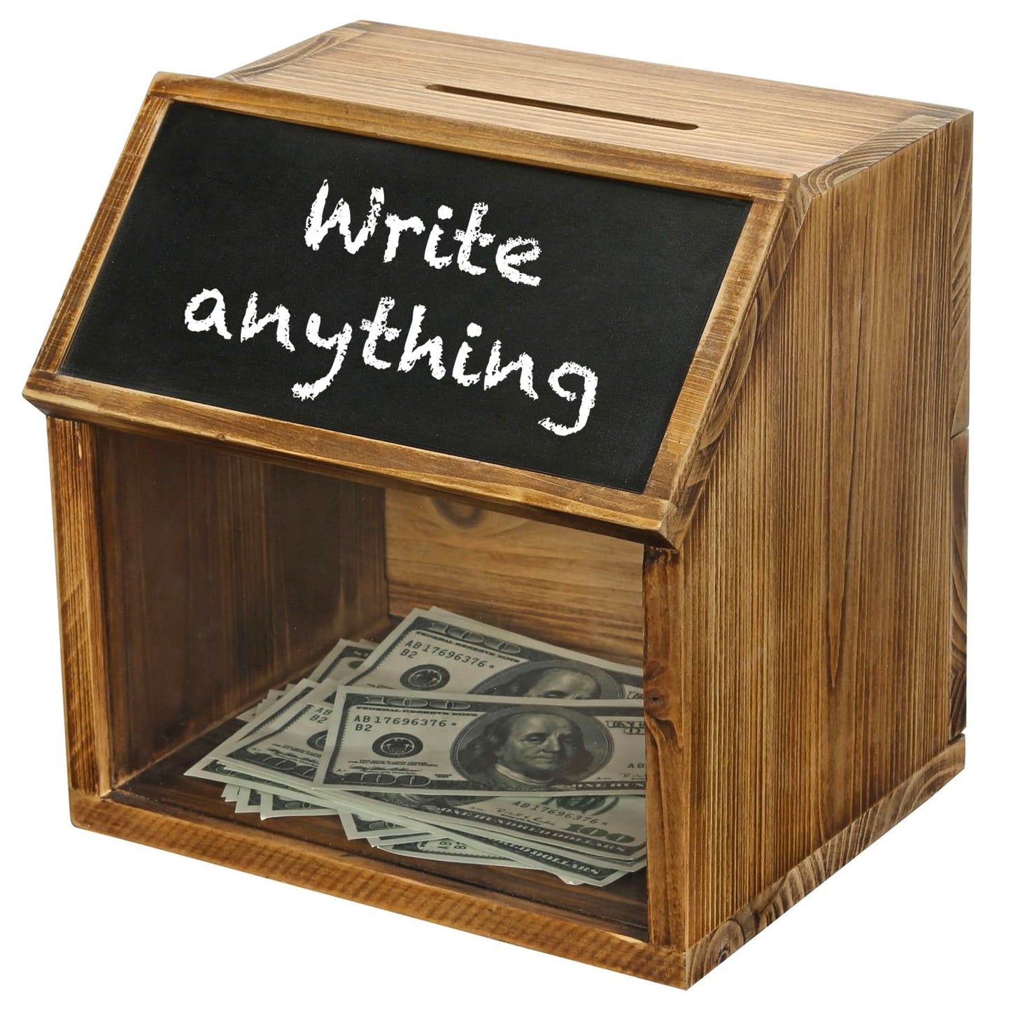 MyGift Tip Jar,Donation Box for Fundraising with Chalkboard Label and Keys, Wooden Suggestion Prayer Box with Slot and Lock for Church,Wedding