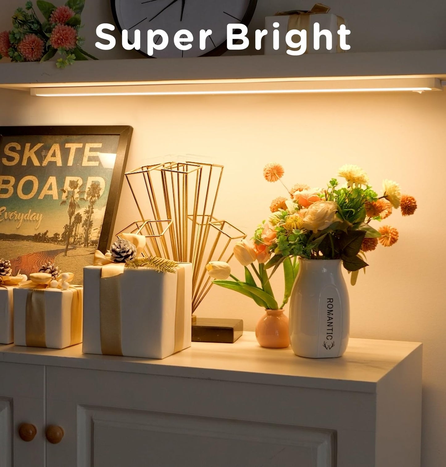 Tonlesm 24 Inch Under Cabinet Lighting Plug in, 14W 120V 3 Color 3000K/4000K/5000K, 3 Brightness, Super Bright, Ultra Thin Under Counter Lights for Kitchen, Linkable LED Cabinet Light, White