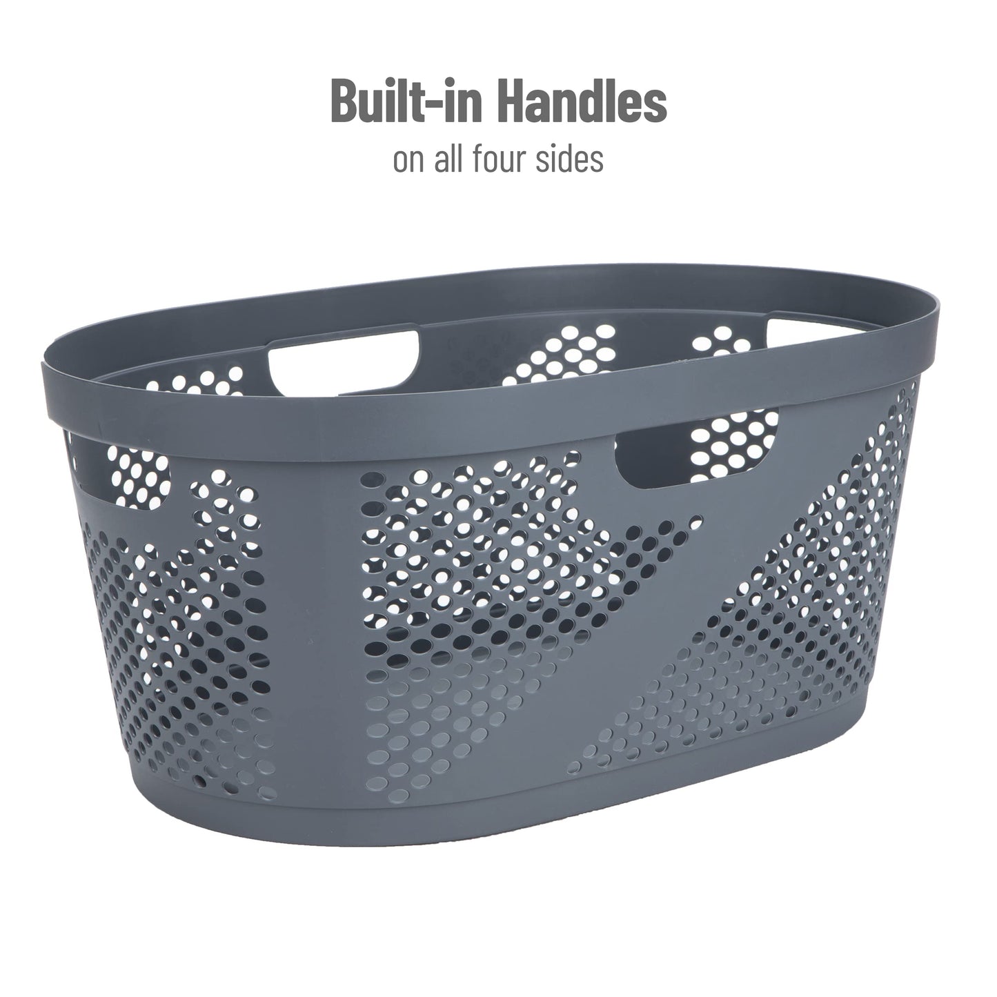 Mind Reader 40L Ventilated Laundry Baskets, Lightweight Clothes Hamper with Cutout Handles for Bathrooms and Closets, Plastic, Set of 2, Gray