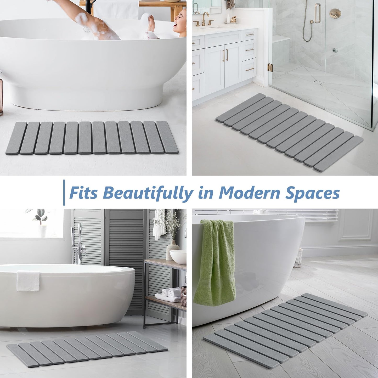 AWW Foldable Stone Bath Mat, Quick Dry Diatomaceous Earth Bath Mat with Non-Slip Mat, Super Absorbent, Easy to Clean, Compact for Small Bathrooms, 31.5 x 15.7, Grey