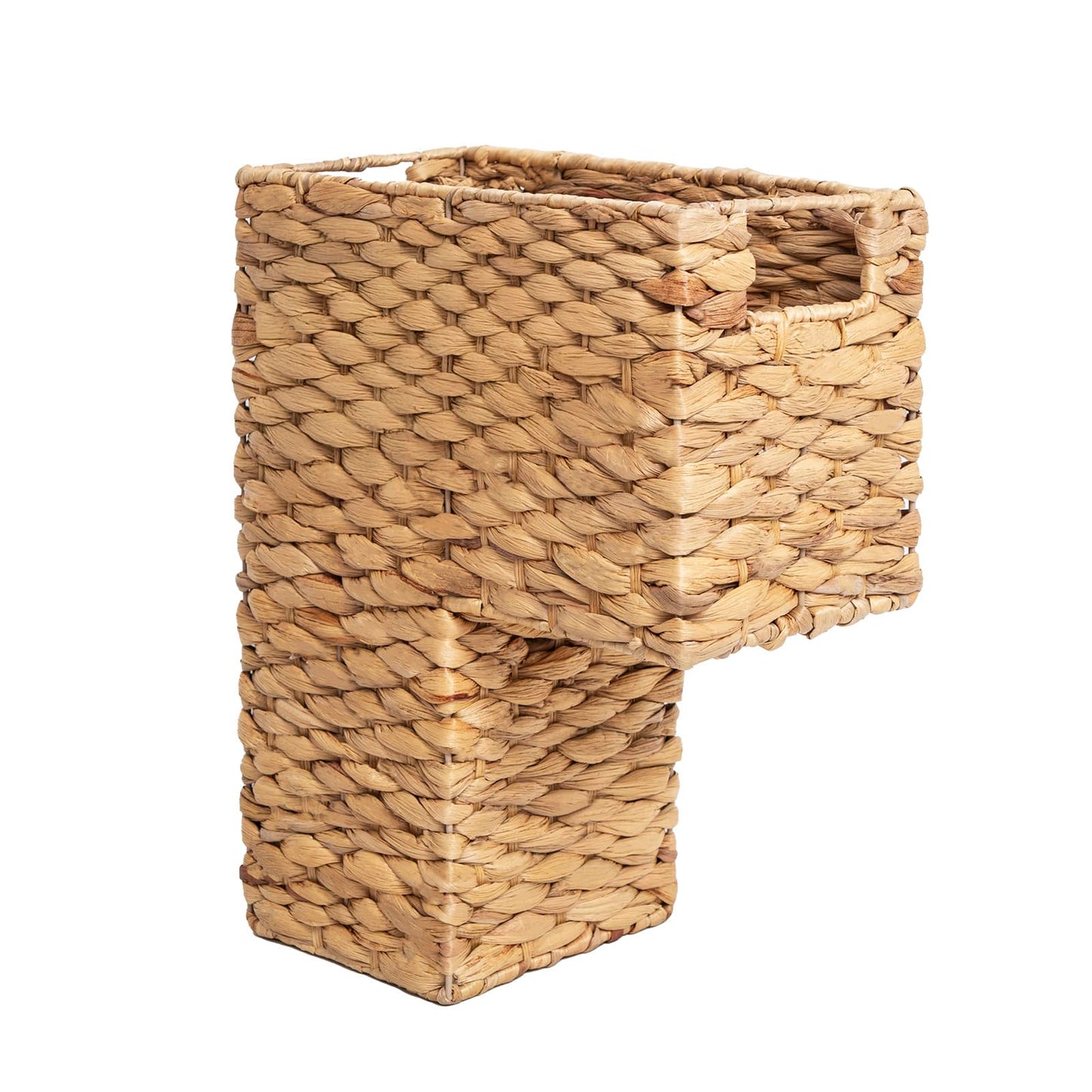 YAHUAN Stair Basket with Handles, Woven Water Hyacinth Stair Baskets for Carpeted Stairs, Stair Storage Basket Staircase Basket for Wooden Stairs (Water Hyacinth)