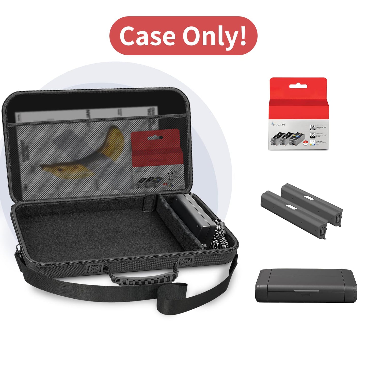 HESPLUS Hard Travel Case for Canon PIXMA TR160 / TR150 / iP110 Wireless Mobile Printer, Printer Storage Bag Organizer with Adjustable Shoulder Strap (Case Only)