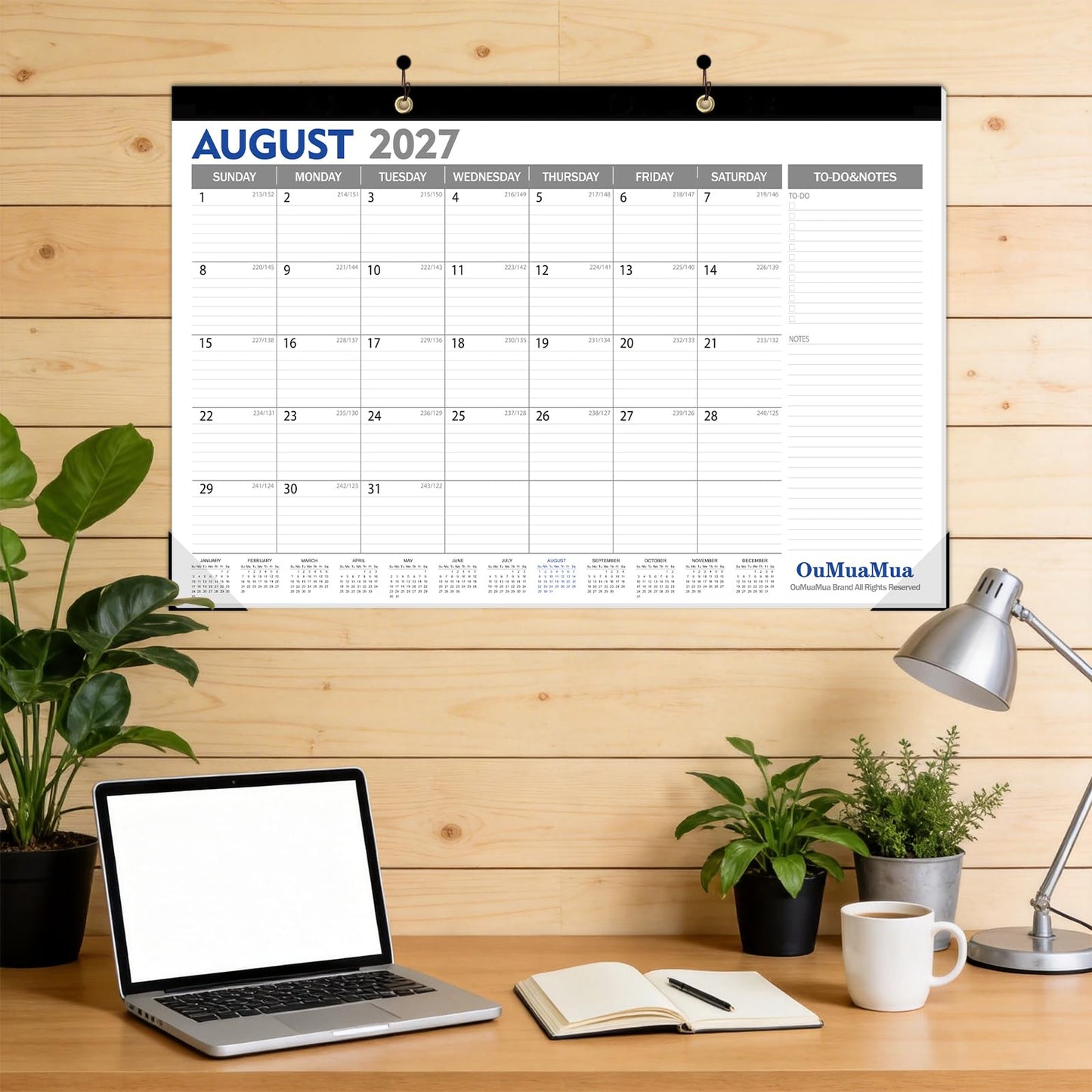 OuMuaMua Extra Large Desk Calendar 2026-2027, 20"x 30" Jumbo Desktop Wall Calendar from Jun. 2026 through Dec. 2027, 19-Month Paper Hanging Planner with Julian Date To-do & Notes, Corner Protectors for School Home Office