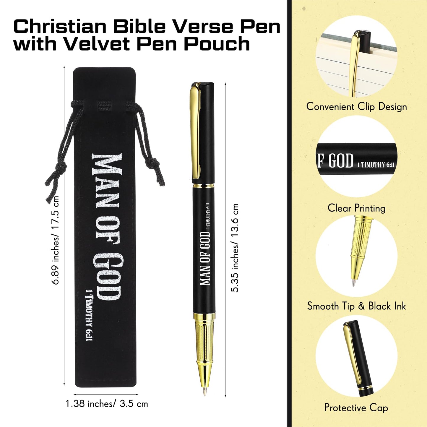Seajan 40 Sets Christian Father's Day Bulk Gifts for Men Man of God Pens Bulk with Velvet Pouch Father's Day Church Gifts Religious Bible Verse Ballpoint Pens for Pastor Clergy Dad Godfather Baptism