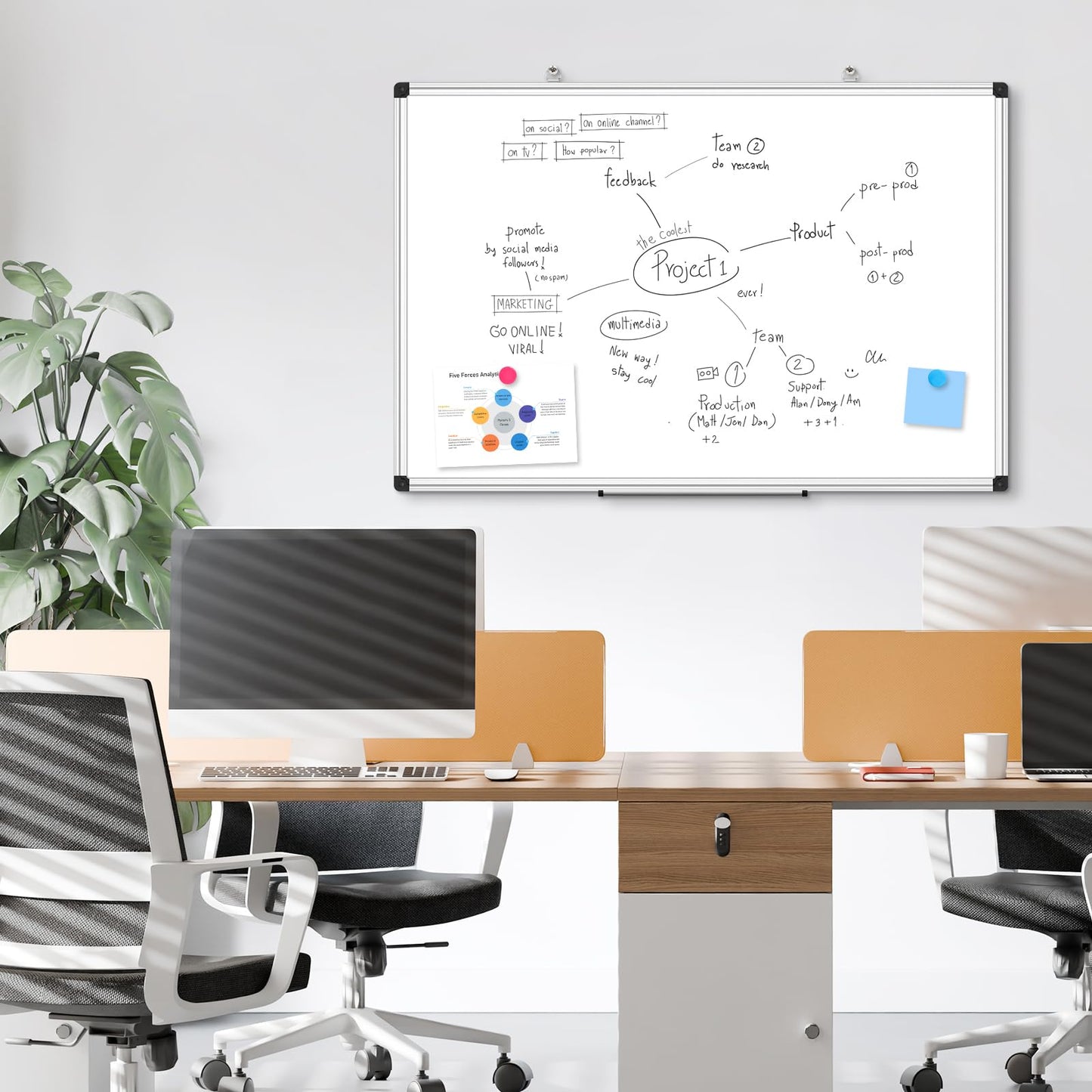 WALGLASS Double Sided White Board Dry Erase, 30''x20'' Magnetic Whiteboard for Wall with Aluminum Frame, Hanging Wall Mount Board for Home Office School Kitchen