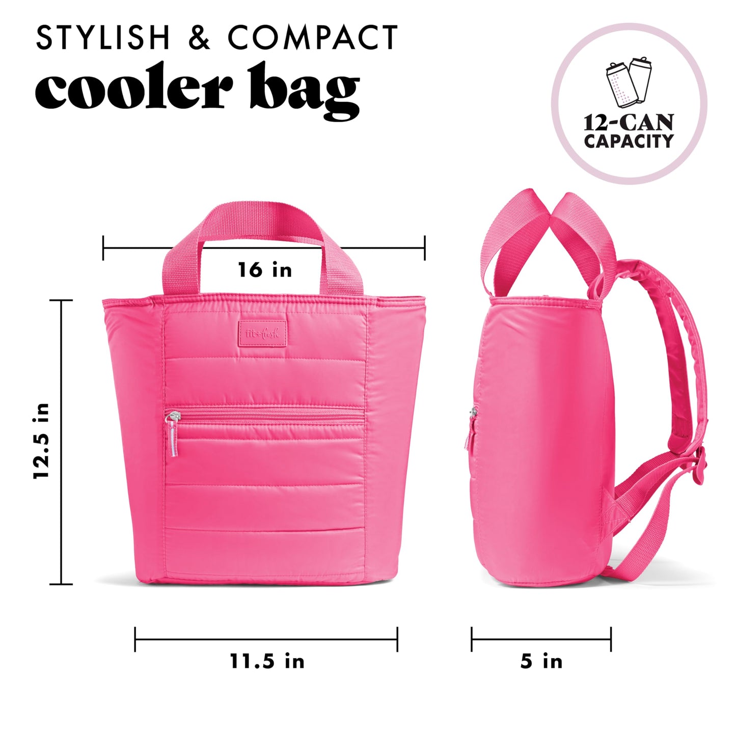 Fit & Fresh Mari Cooler Backpack for Women, Insulated Leakproof Soft Cooler Bag (12 Can), Lunch Tote, Beach Cooler, Lightweight Travel Picnic Tote, Hot Pink
