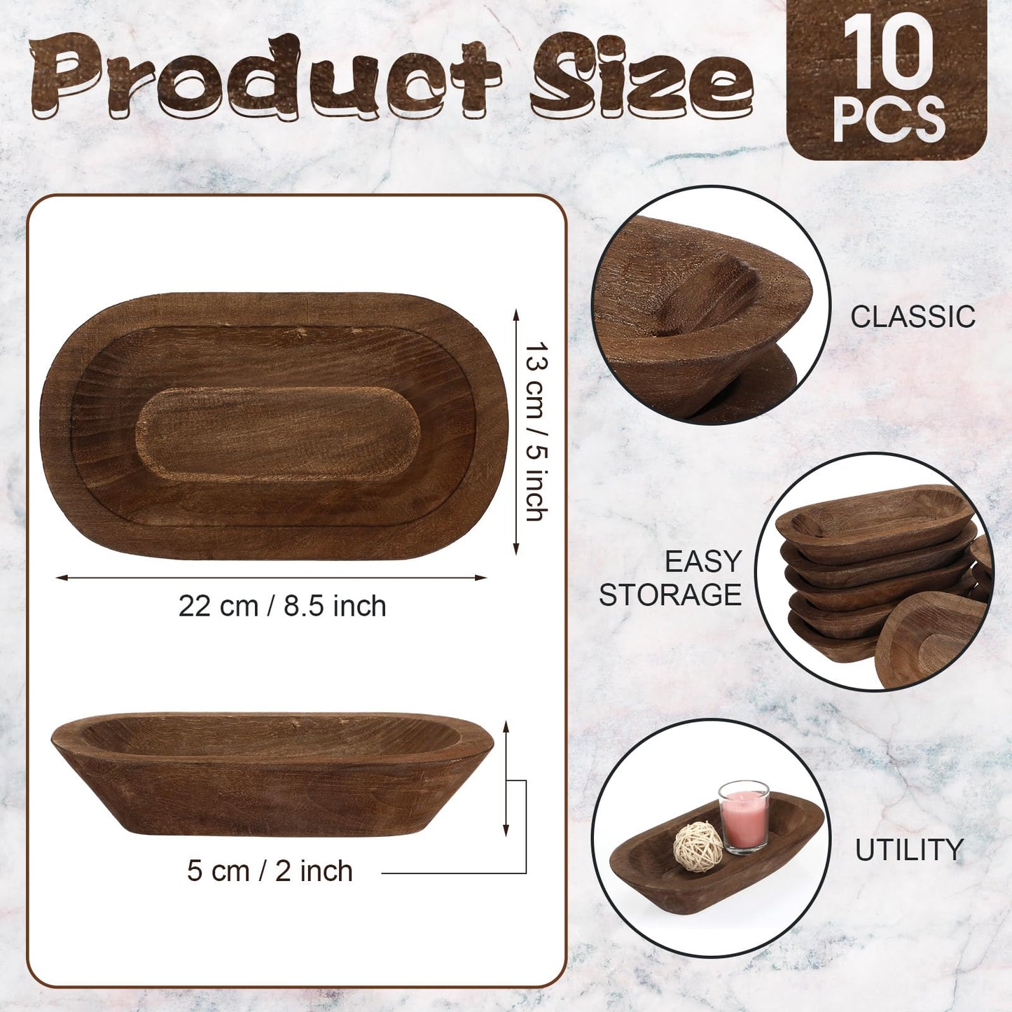 Nuogo 10 Pack Wooden Dough Bowls Bulk Rustic Dough Bowls for Wedding DIY Home Crafts Making Farmhouse Fruits Supplies Decoration(8.5 Inches,Brown)