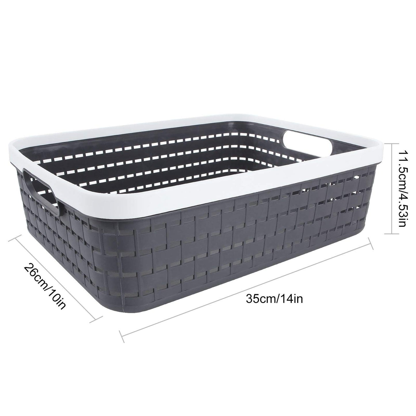 CertBuy 3 Pack Plastic Storage Baskets 14 x 10 x 4.5 Inch, Large Weave Storage Bins with Handle for Cabinet, Shelf, Kitchen, Bedroom, Bathroom and office – Dark Grey