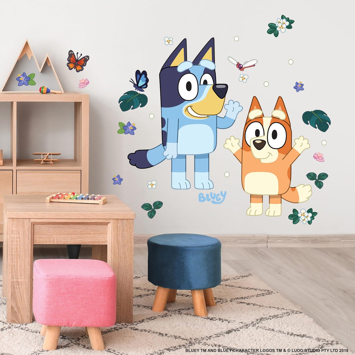RoomMates Bluey and Bingo Character Blue Peel and Stick Wall Decals, RMDM5560