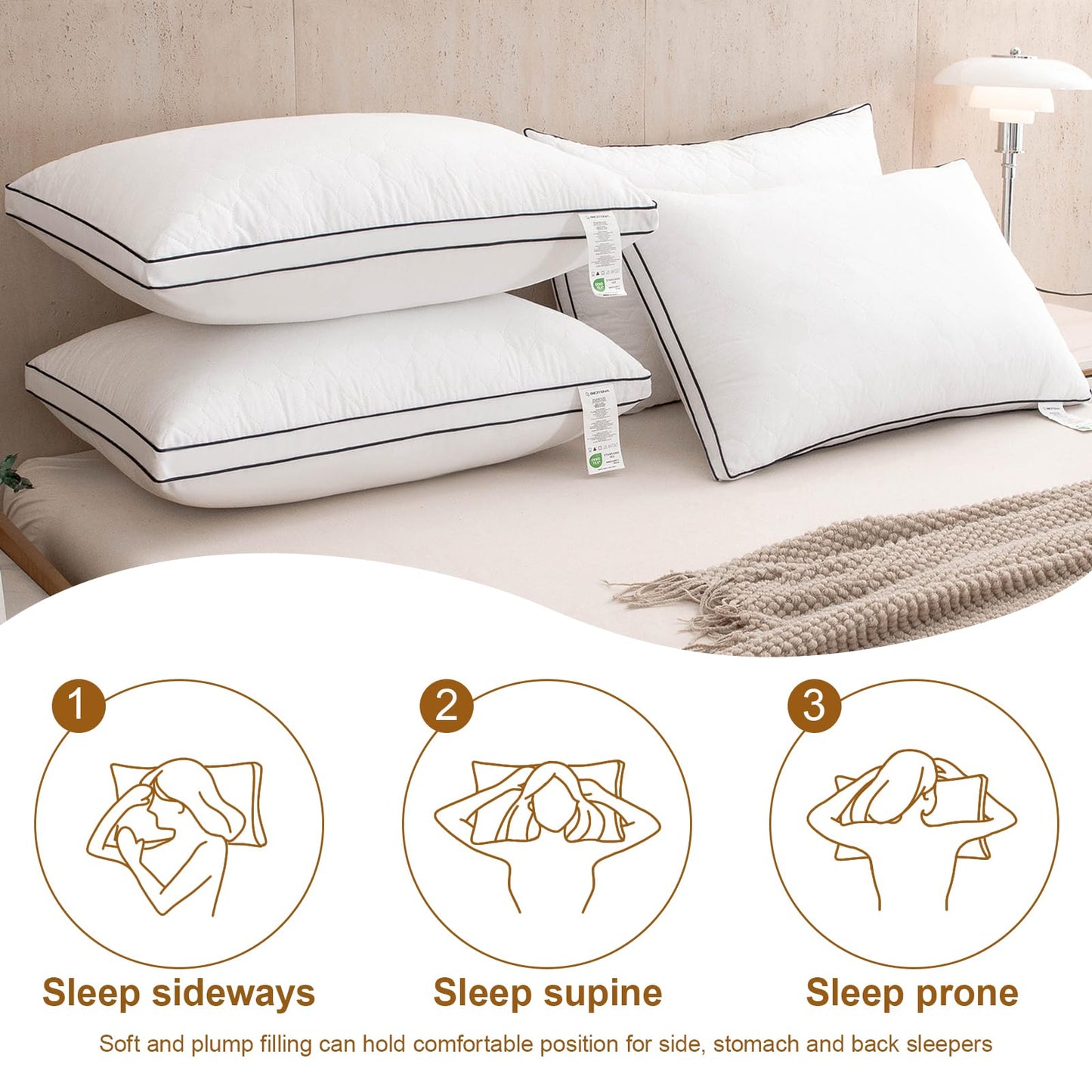 Bed pillows Reversible Queen Size Set of 4, Firm on One Side, Soft on the Other, Luxury Hotel Quality 3D Microfiber for Side, Back & Stomach Sleepers, Breathable Cover to Reduce Neck Pain 20*30