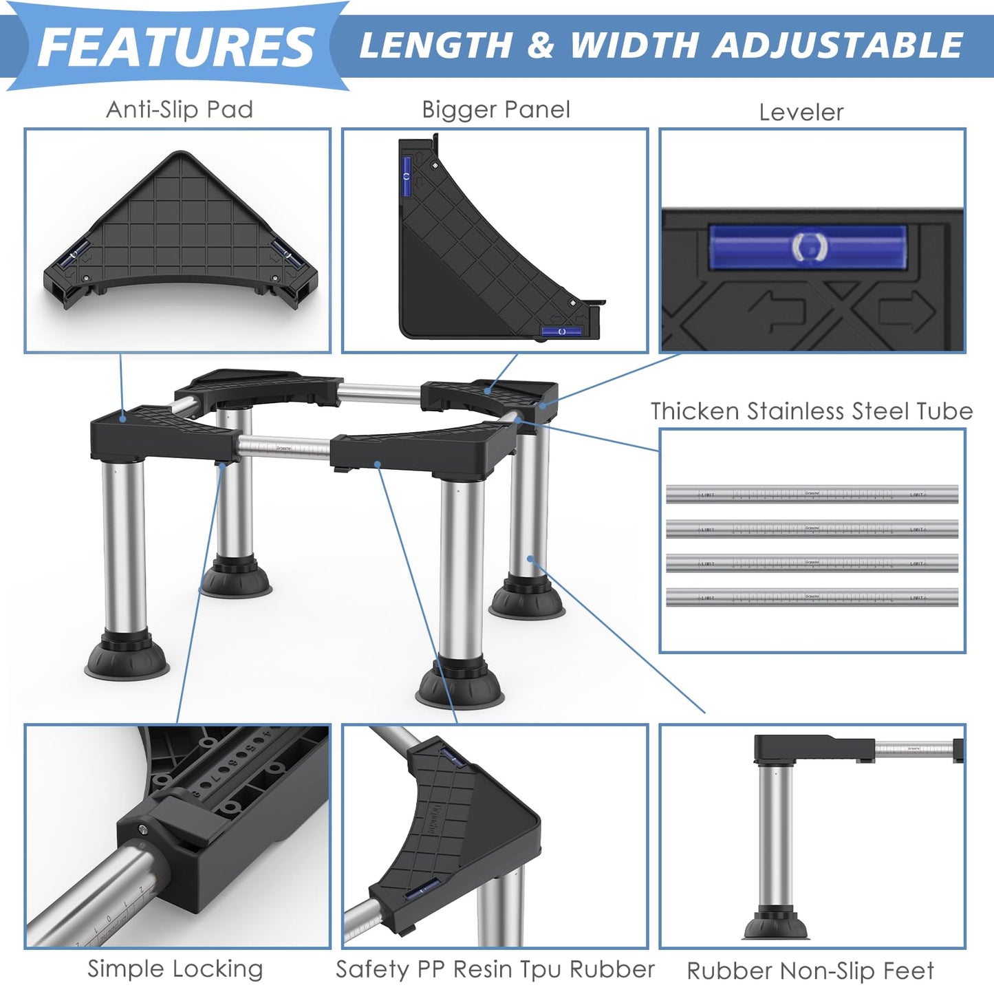 Mini Fridge Stand Height 11.8"-13" Adjustable Refrigerator Washing Machine Stand Base with 4 Strong Feet Heavy Duty Portable Washer Dryer Stand Laundry Pedestal Universal Platform Load 660LB-Black