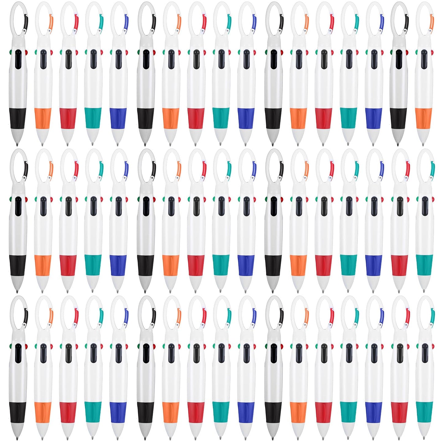 Telooco 100 Pcs Retractable Shuttle Pens 4 in 1 Multicolor Keychain Pen, Badge Reel Ink Ballpoint Pen Nurse Pens with Buckle Clip for Office School Supplies Party Favors (5 Colors)
