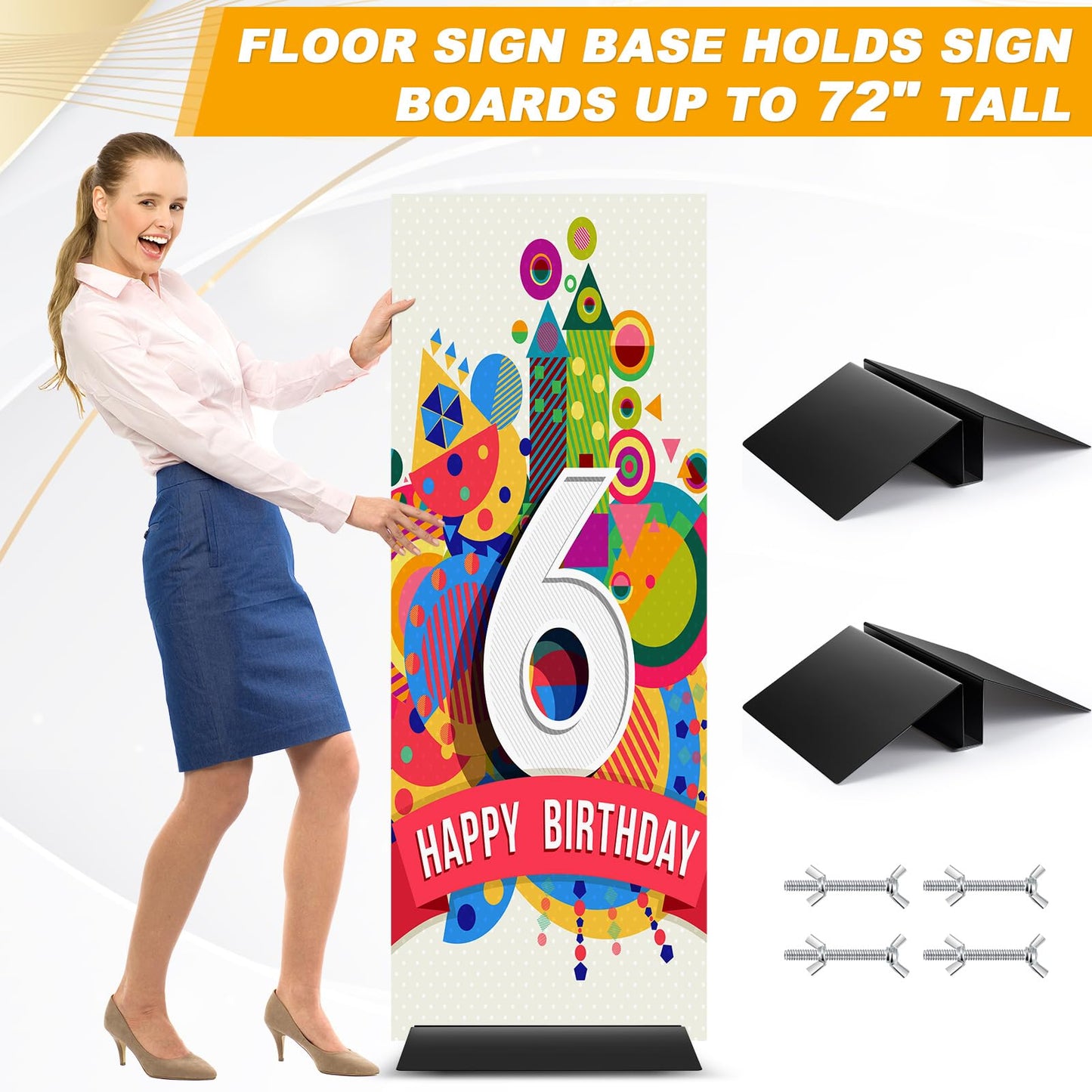 Blulu 2 Pcs Metal Floor Sign Stand Holder Fits 12" Wide Sign Board up to 72" Tall Graphic Floor Standing Display Stand for Composite Foam Board, Black, Acrylic Glass, Base Only