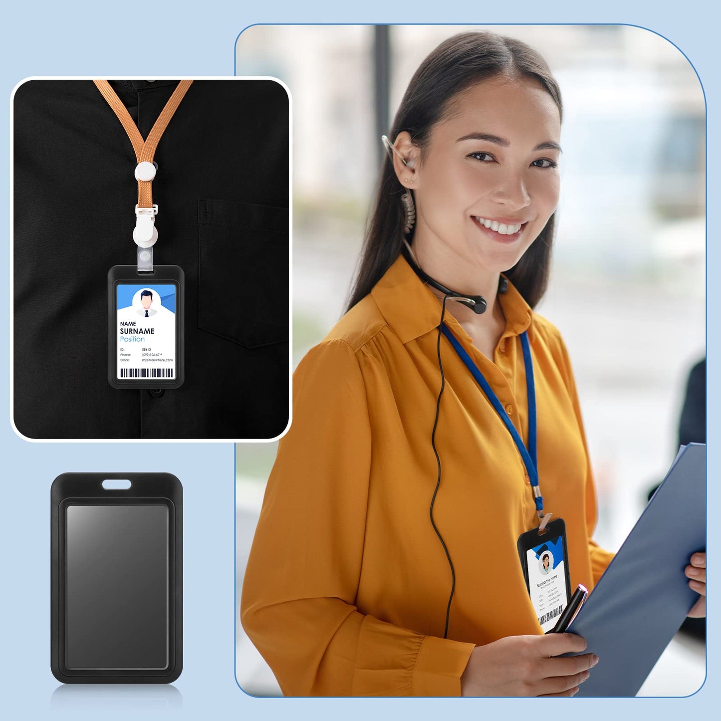 Eaasty 80 Pcs Hard Plastic ID Badge Holder Vertical Slide Open Card Case Black Name Tag Holders Badge Sleeve ID Case Protector with Clear Window for Nurses Office Credit Cards