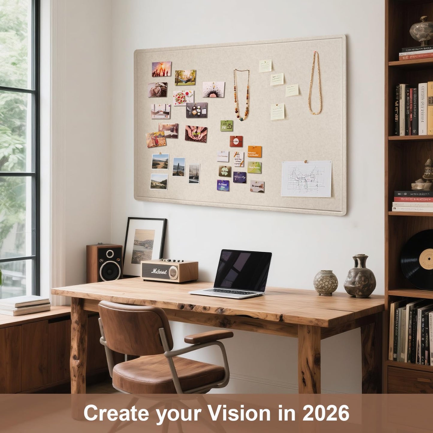 Lightomorrow Large Vision Board 48x36, Thicken Felt Pin Board for Living Room or Home Office, Ideal for Family Goals, Photos, Notes with 20 Pushpins and 20 Postcards, Oatmeal
