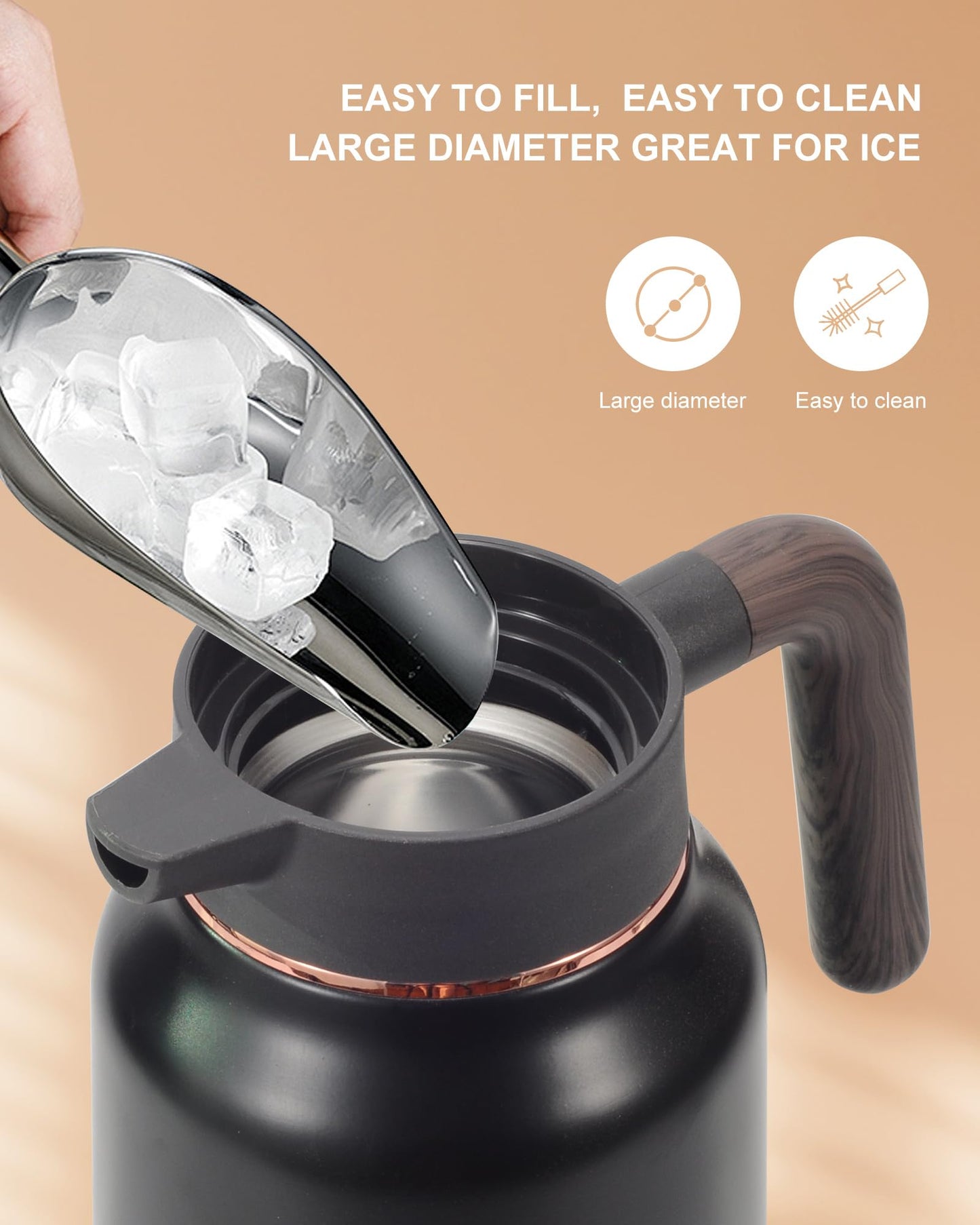 Thermal Coffee Carafe 70 oz - 12 Hour Hot Stainless Steel Thermal Carafes for Hot Liquids-Insulated Coffee Carafes For Keeping Hot/Cold Coffee, Tea, Water,Milk, Creamer Dispenser for Coffee Bar(Black)
