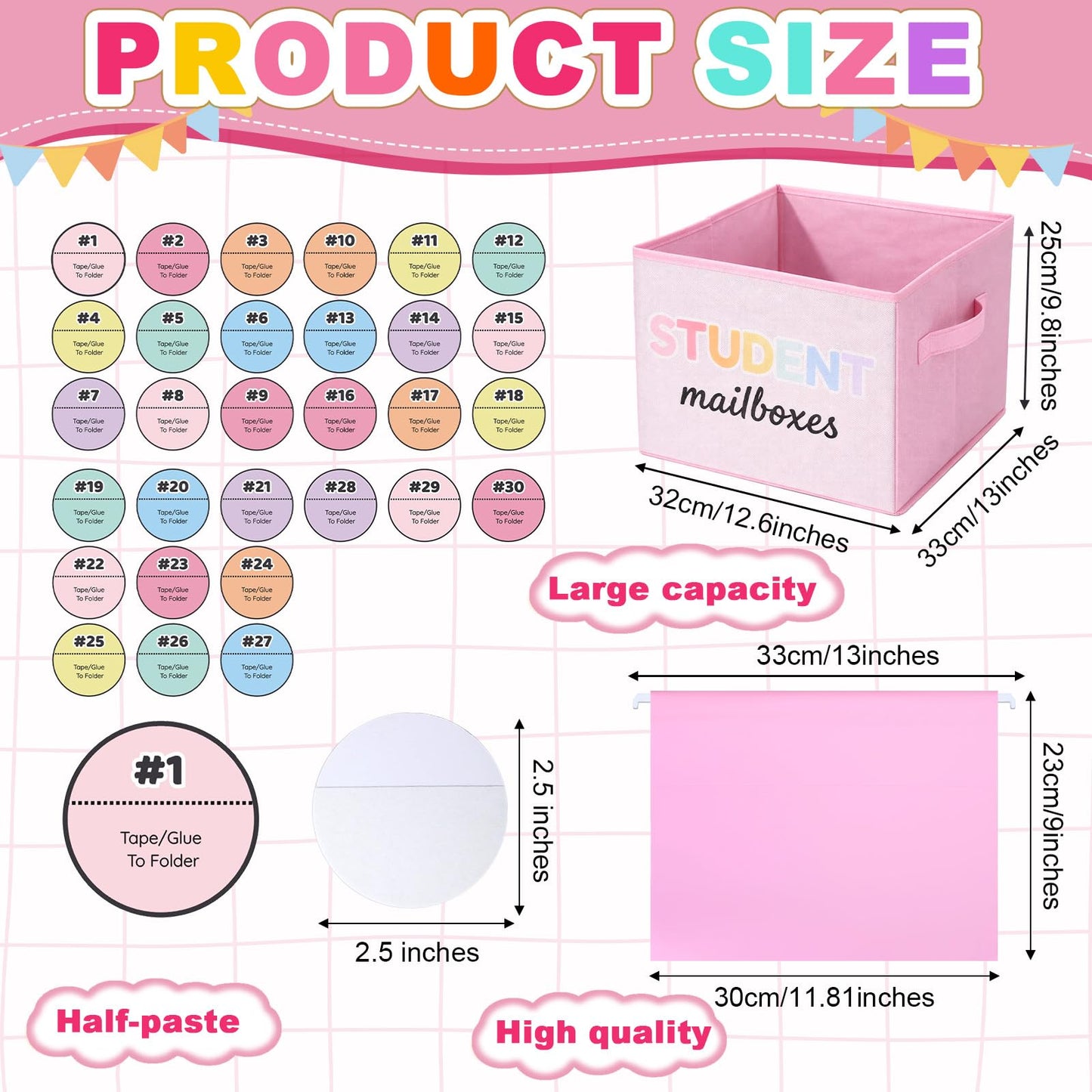 Kosiz 61 Pcs Pastel Classroom Mailbox Set Back to School Student Mailbox and Date Storage Set with Collapsible File Box 30 Hanging Files Folders 30 Index Tabs for School Classroom Teacher Must Haves