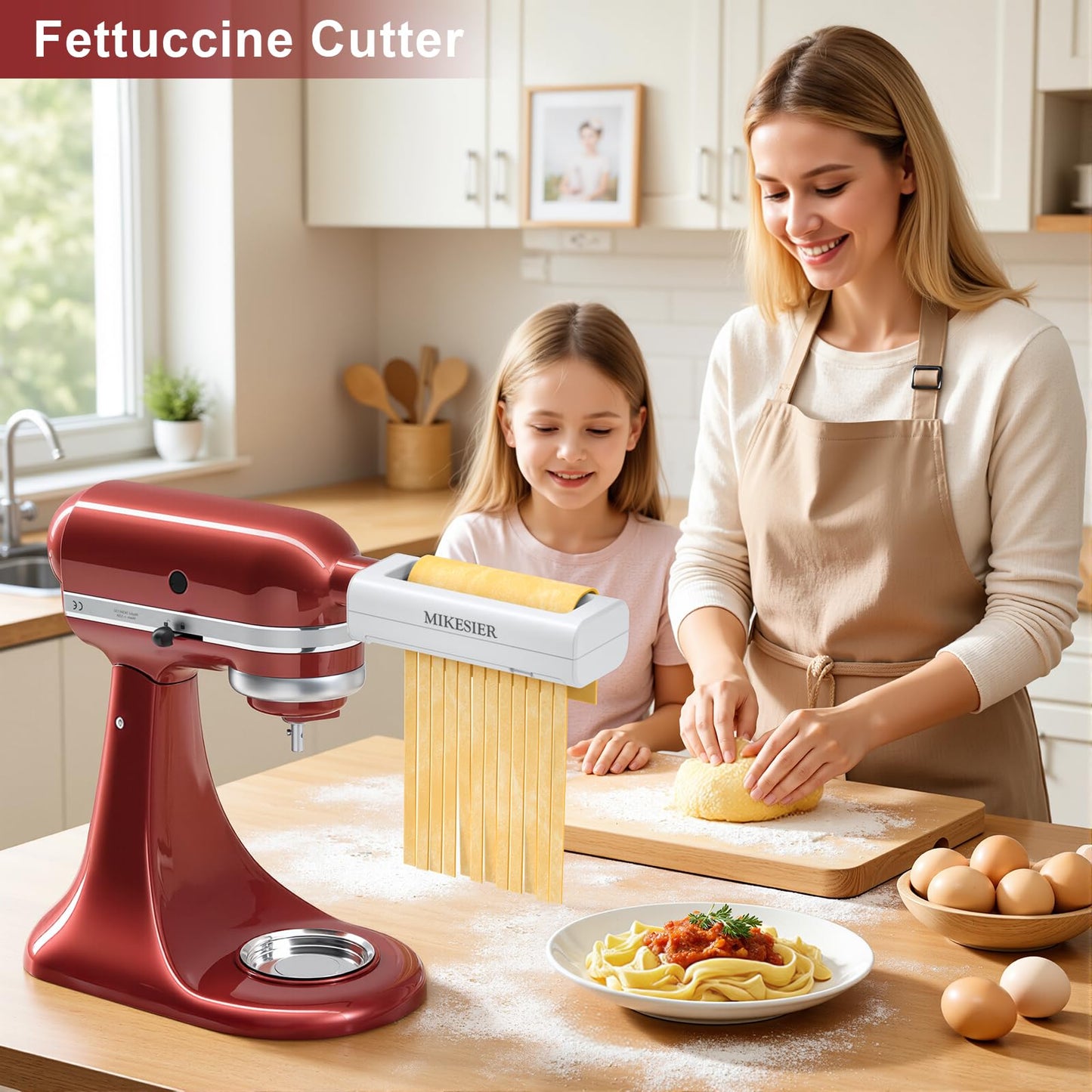 3 Pieces Pasta Maker Attachment for Kitchenaid Stand Mixers, Noodle Maker 3 PCs Set of Pasta Roller Fettuccine Cutter Spaghetti Cutter, Pasta Attachments Accessories with Cleaning Brush
