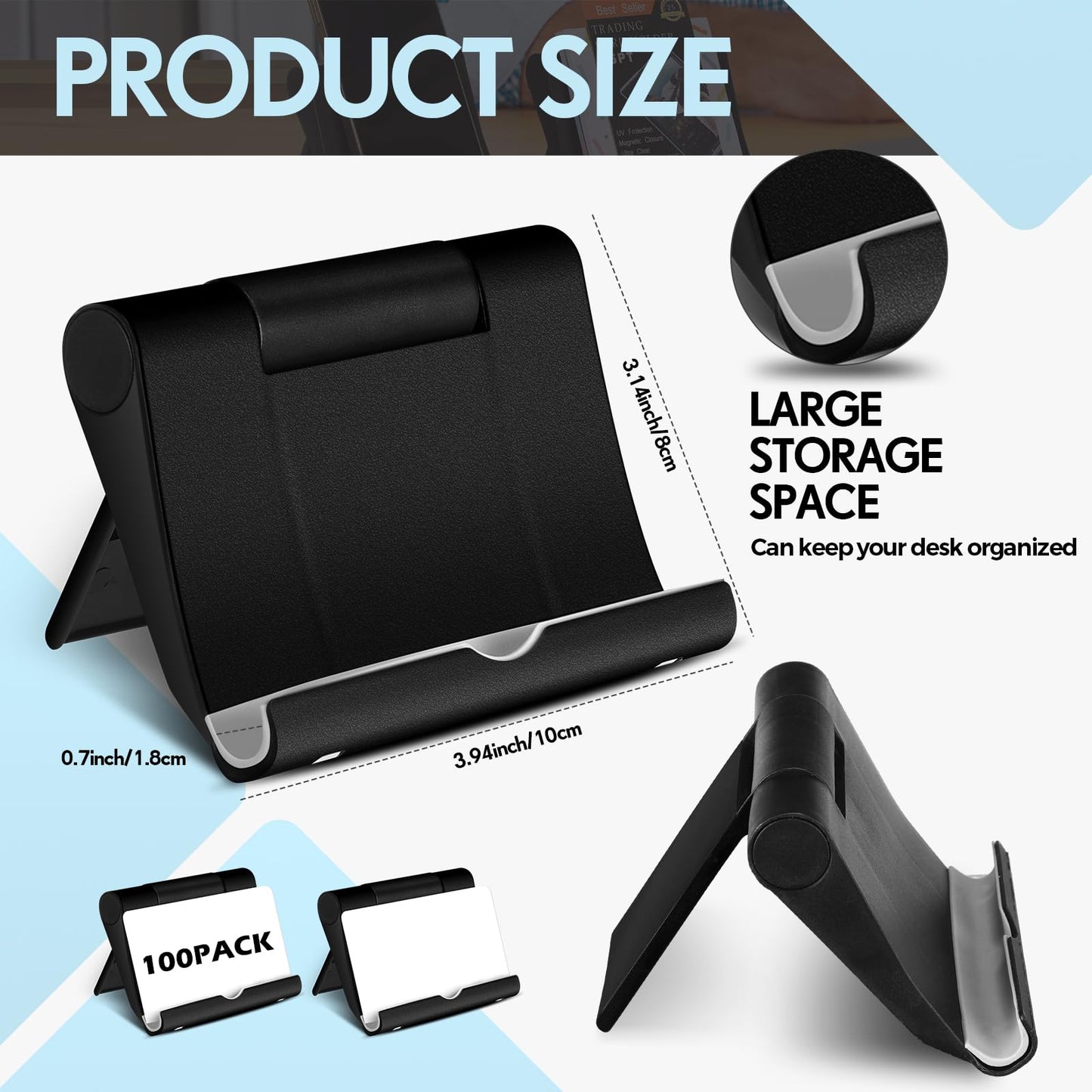Copkim 100 Pieces Business Card Holder Display Bulk Black Plastic Stand Name Holder Stand Organizer for Desk Office Supplies, Fits 50 Cards
