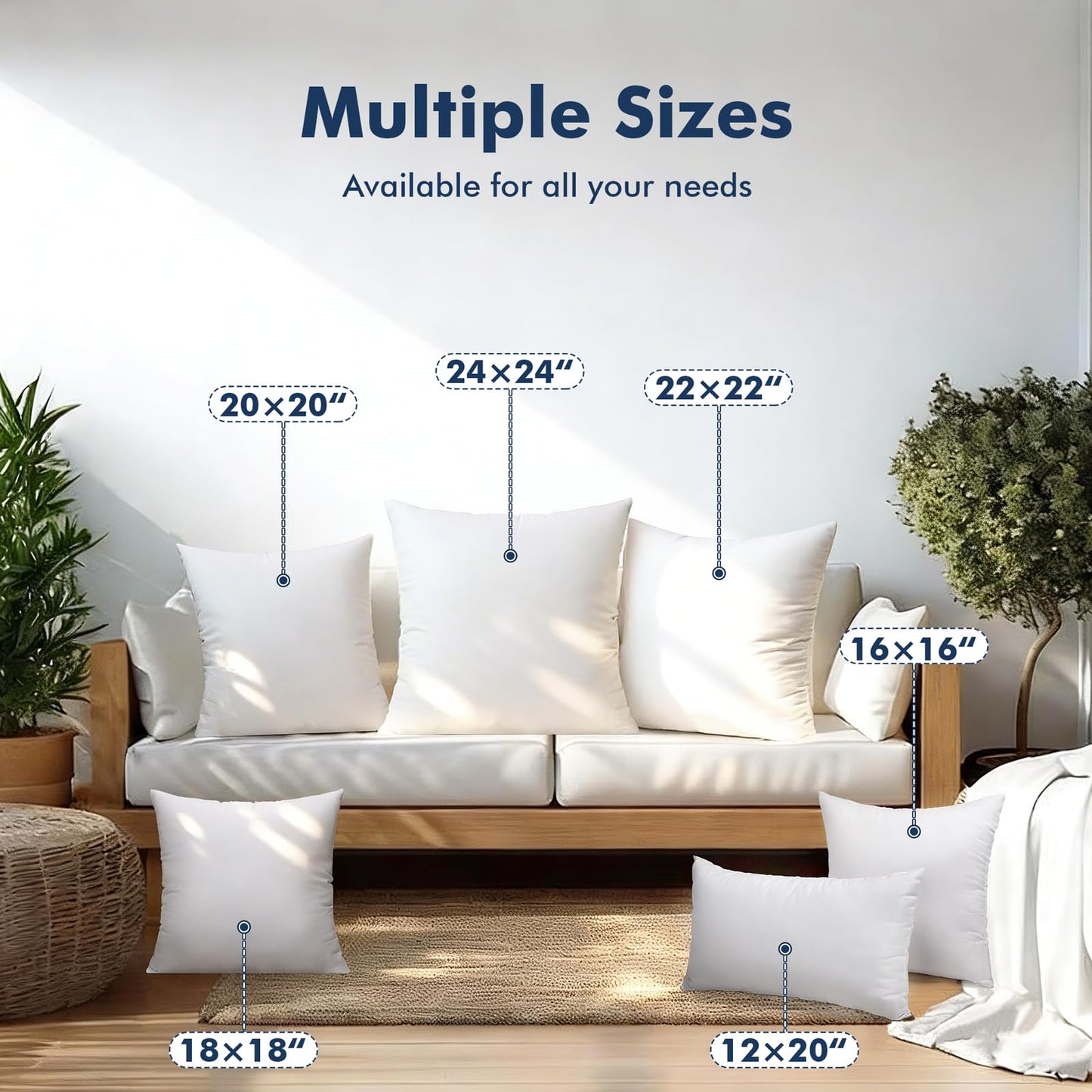 CASAJOY Pack of 4 18x18 Outdoor Pillow Inserts, Water Resistant Throw Pillow Inserts, Cushion Inner Pads for Patio, Furniture, Sofa, Bed, Living Room, Garden Decorative Waterproof Pillow Inserts
