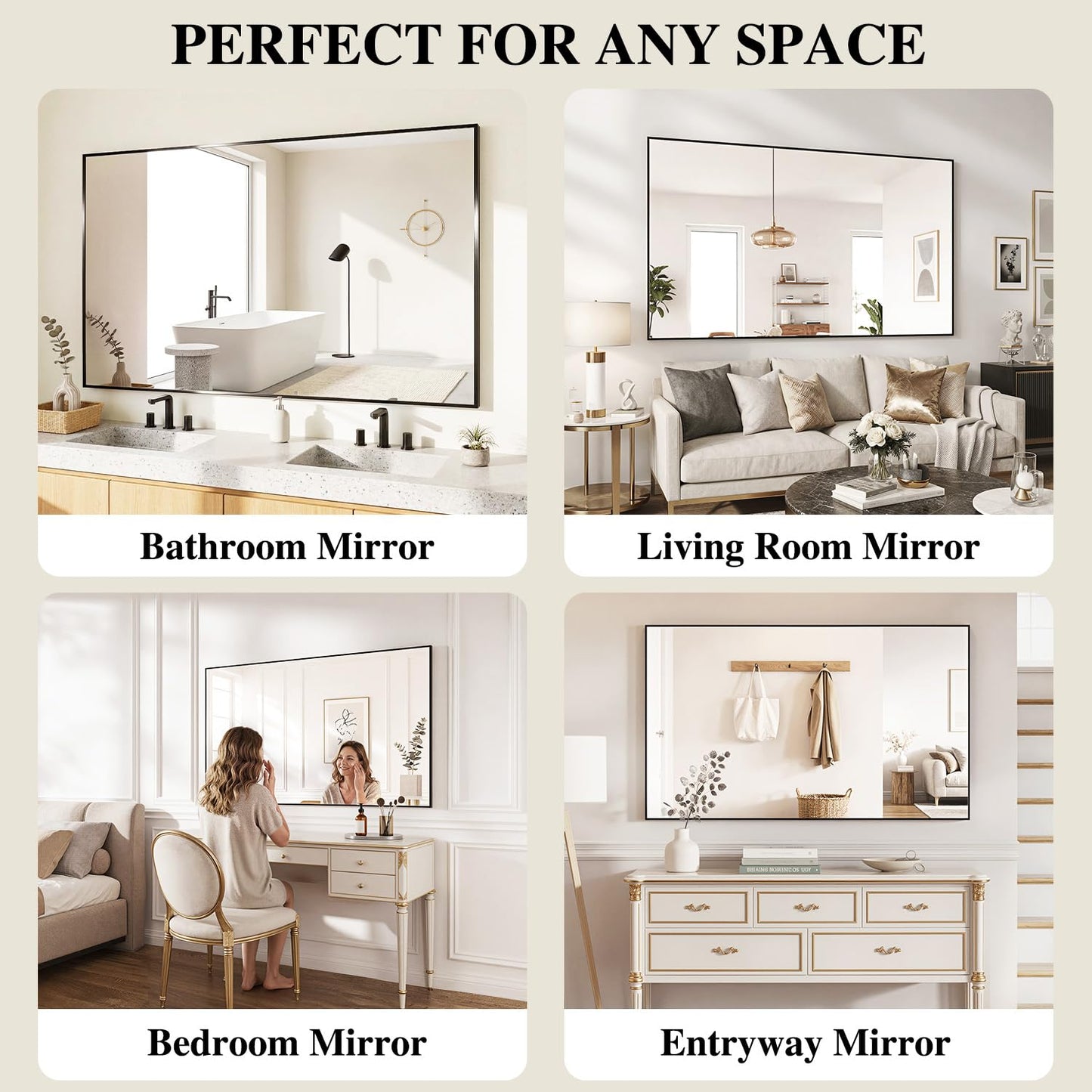 Koonmi Black Mirrors for Wall, 24x36 Inch Bathroom Mirror, Rectangular Wall Mirror for Living Room Bedroom Bathroom, Hangs Horizontally or Vertically