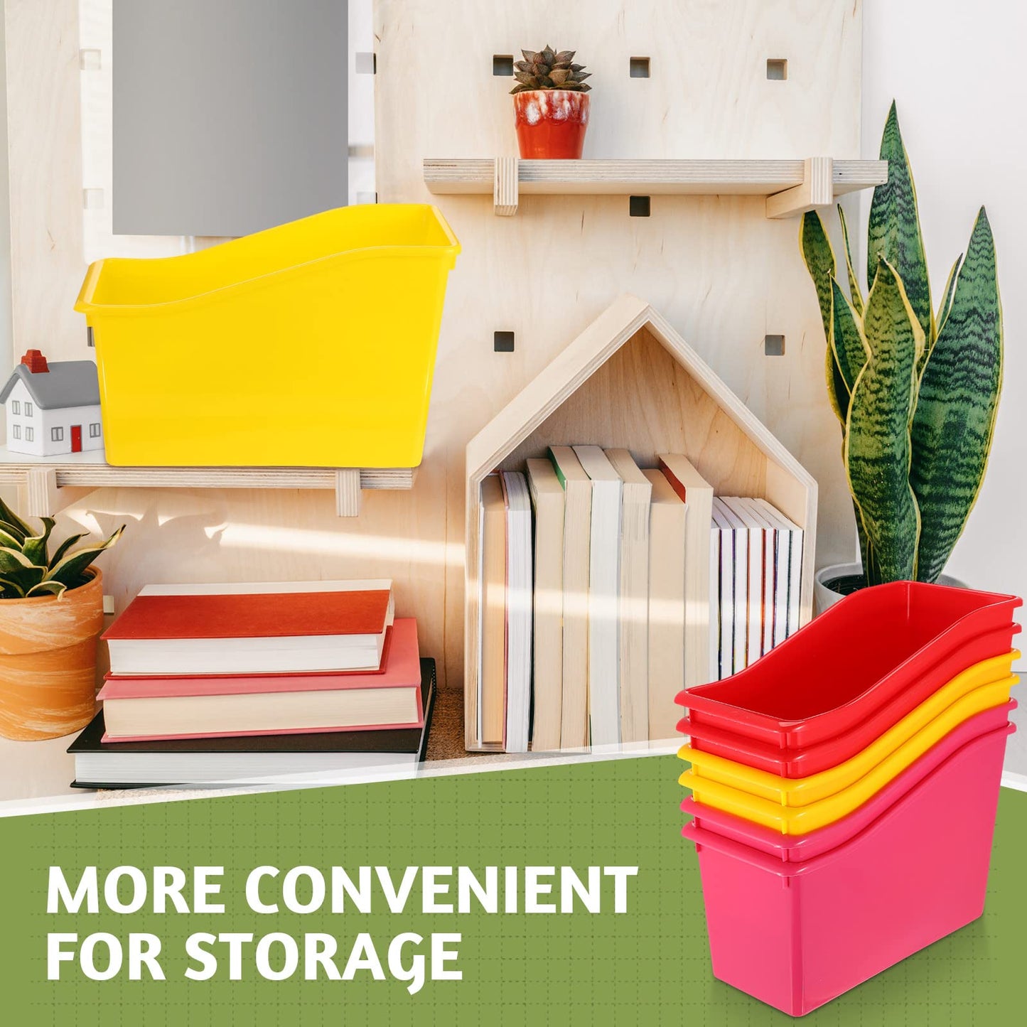 Teling 12 Pcs Book Bins Bulk - Plastic Book Storage Bin with Labels for Classroom Interlocking Magazine Holder Organizer Binder Container Box for School Office Desktop Bookshelf Home (Rainbow Bright)