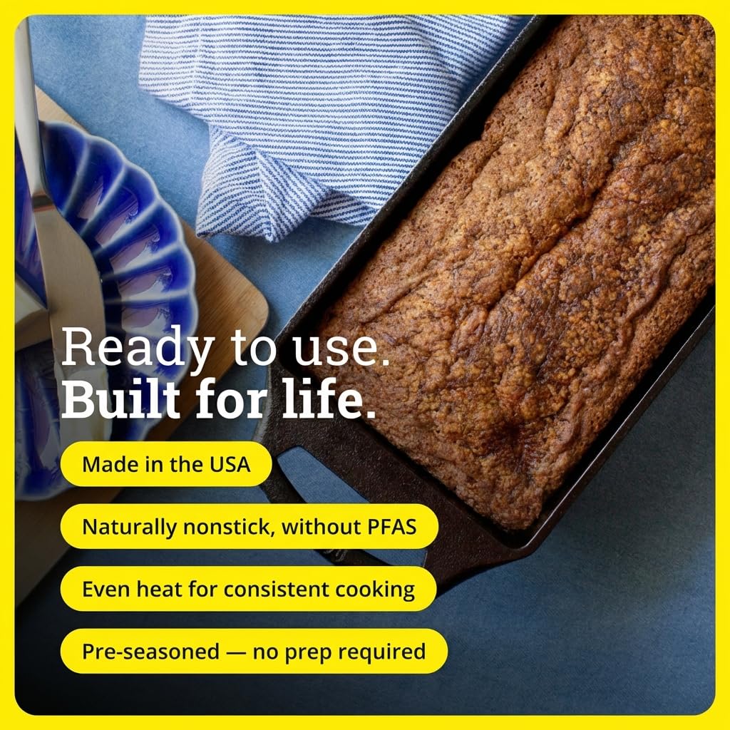 Lodge Cast Iron Loaf Pan - 8.5 x 4.5 Inch PFAS-Free Bread Baking Pan - Naturally Seasoned Cast Iron Bakeware for Sourdough, Meatloaf, Breads, and More - Made in the USA - 2 Pack