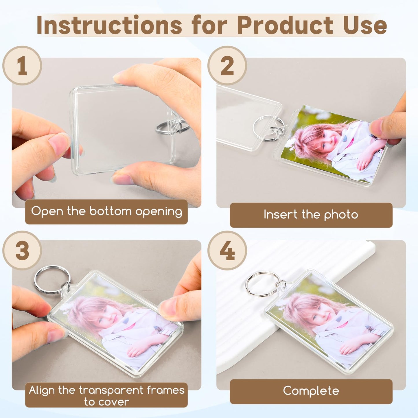 jojnawa 50 Pcs Acrylic Photo Keychain Bulk, Clear Photo Keyrings for Zink Photo Paper 2x3 inch, Shatterproof Acrylic Keychains with Split Rings, DIY Custom Keyring Frames for Gifts, Parties & Crafts