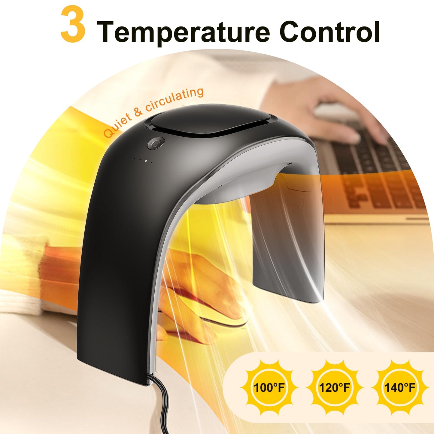 Nauttxon Desk Mouse Pad Hand Warmer Super Quiet, 110v 100w Heated Mouse Pad Hand Warmer, Personal Desk Heater Energy Efficient Ceramic Office with Thermostat Low Wattage - Black