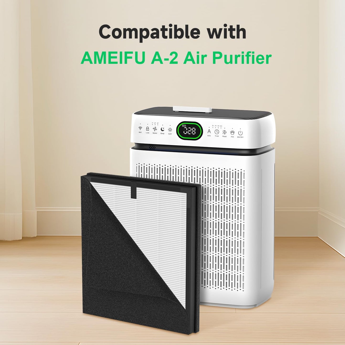 2 Pack A-2 Replacement Filter Compatible with AMEIFU A-2 Air Purifiers, Double-Sided HEPA Filter for Home Large Room Up to 3500 Sq Ft with Washable Filters
