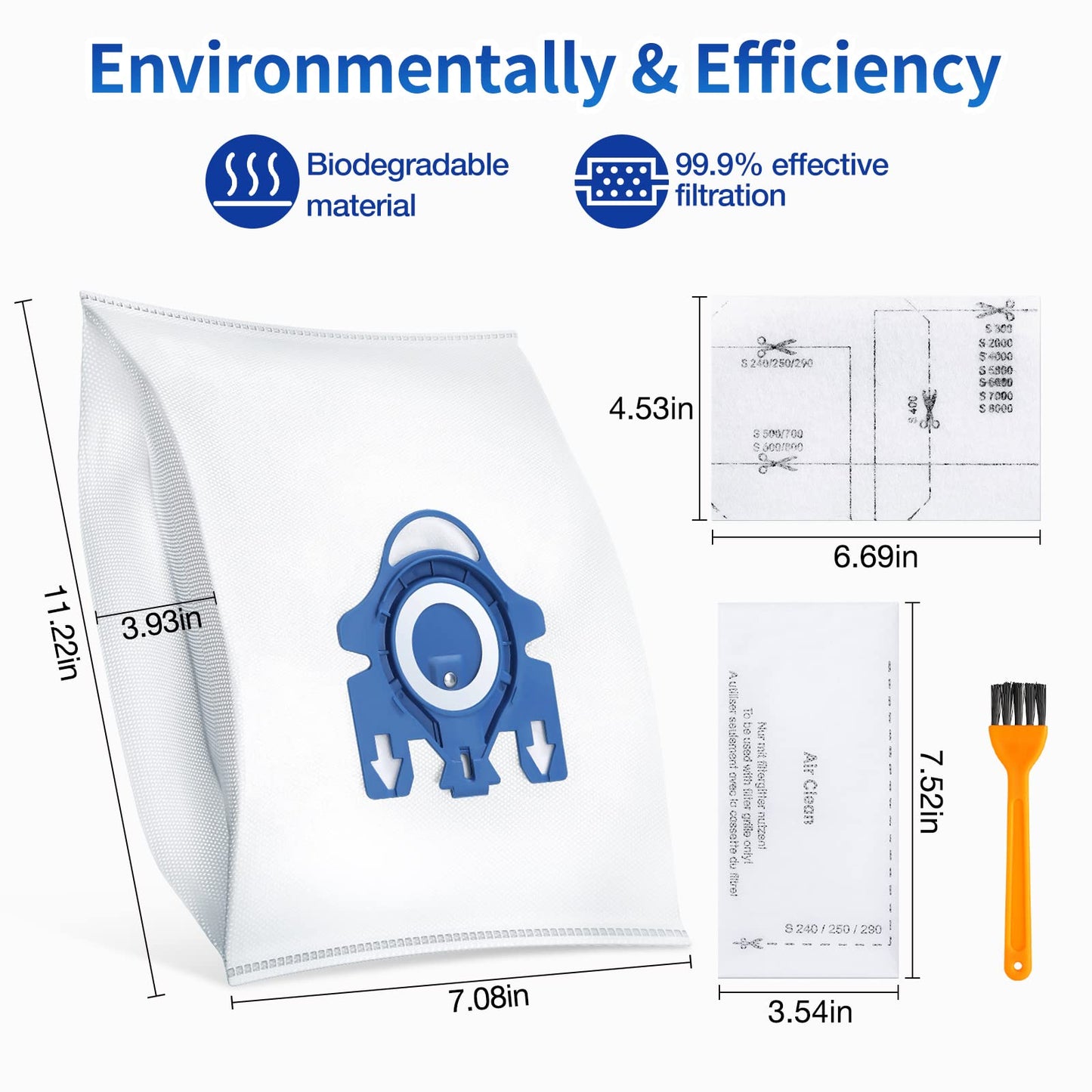 20 Pack 3D Dust Bags, Compatible with Miele GN Vacuum Bags, Replacement for Miele Classic C1 Complete C1, C2, C3, S400i S600 S2 S5 S8 Series, with 4 MP Filters, 4 AC Filters