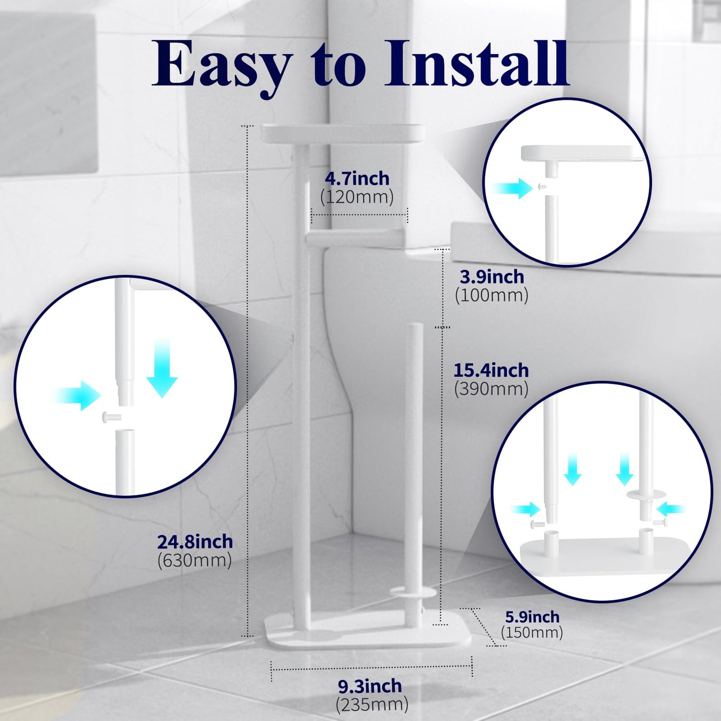 Kitsure Toilet Paper Holder Free Standing – Rustproof Metal Toilet Paper Stand for 4 Rolls with Anti-Slip Base and Shelf for Phone & Small Items, Bathroom Organizers and Storage, Medium, White