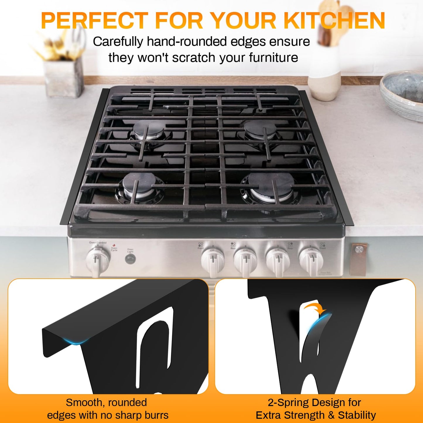ItsNio 2Pack Upgrade 316 Stainless Steel Stove Gap Covers - Length 23.4" Width 0.78", Stove Gap Filler, Oven Gap Filler, Oven Side Gap Filler, Range Trim Kit, Heat Resistant and Easy to Clean, (Black)