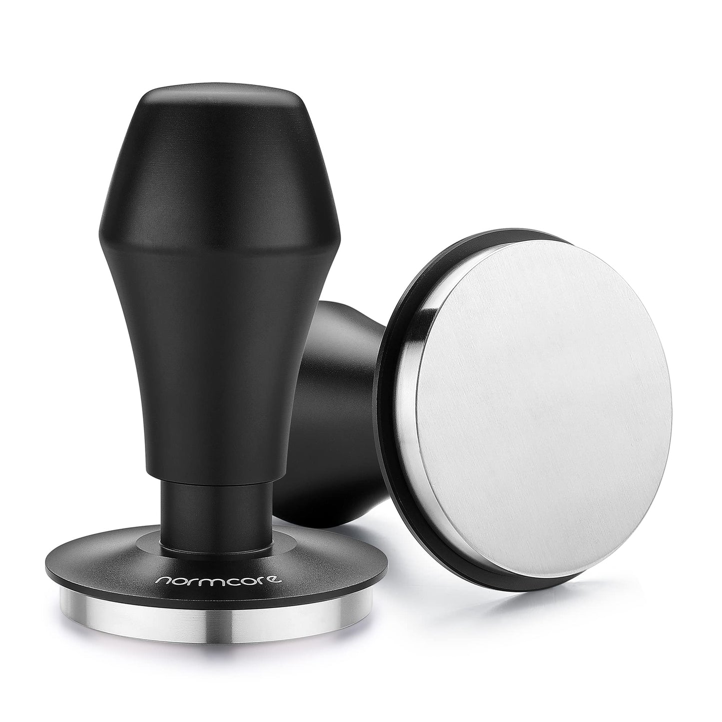 Normcore 58.5mm Coffee Tamper V4 - Spring-Loaded Tamper with 15lb / 25lb / 30lbs Replacement Springs - Anodized Aluminum Handle and Stand - Stainless Steel Flat Base,Black