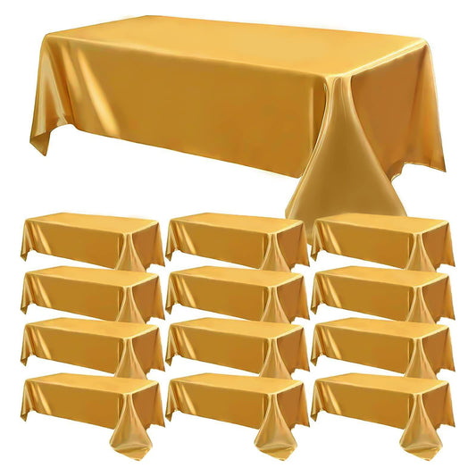 12 Pack Satin Polyester Tablecloth Rectangle Table Cloth Bright Silk Tablecloth Smooth Fabric for Wedding Banquet Party Events Birthday Celebration Anniversary Engagement Table Decor(57"x108",Gold)