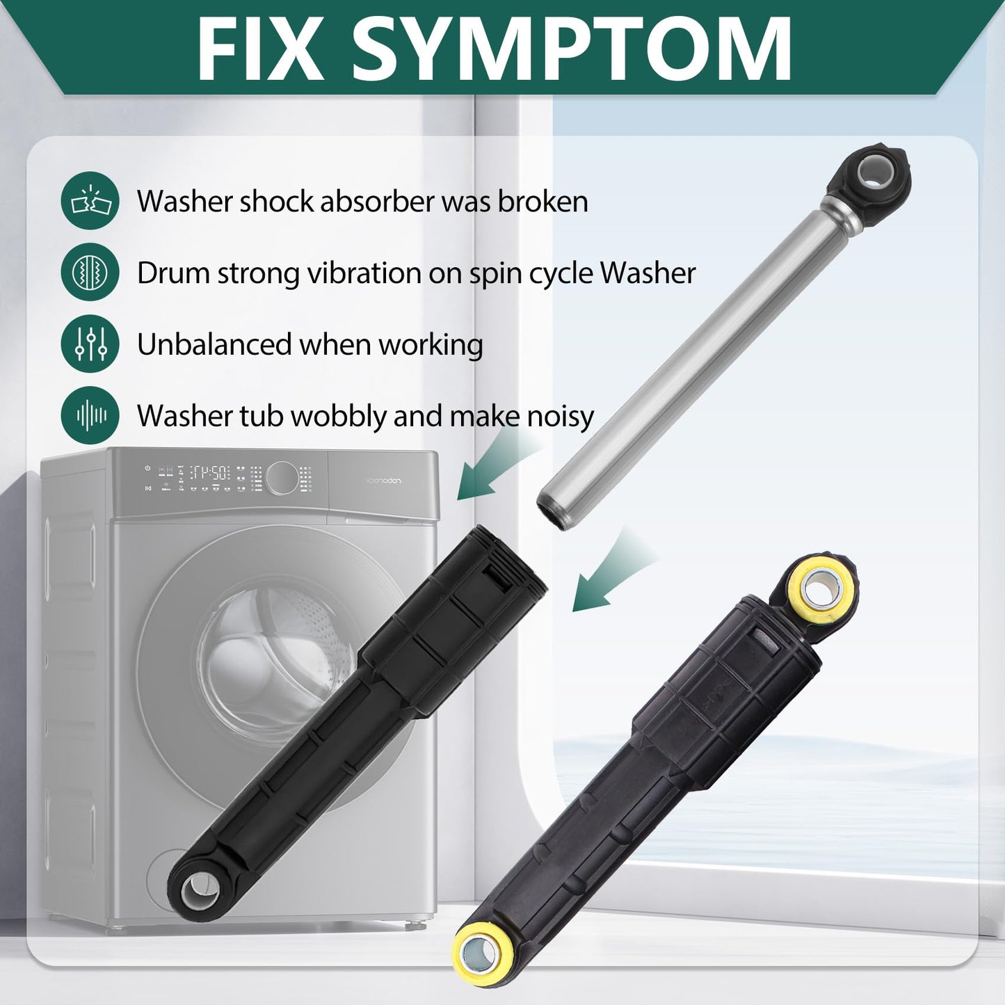 Washer Shock Absorbers 4PC Fit for samsung WF42H5000AW WF42H5200AP WF42H5200AW WF42H5200AF WF45N5300AW WF350ANP WF330ANW WF350ANW WF45M5500AW WF42H5600AW WF45K6500AV WF45K6500AW WF50K7500AV