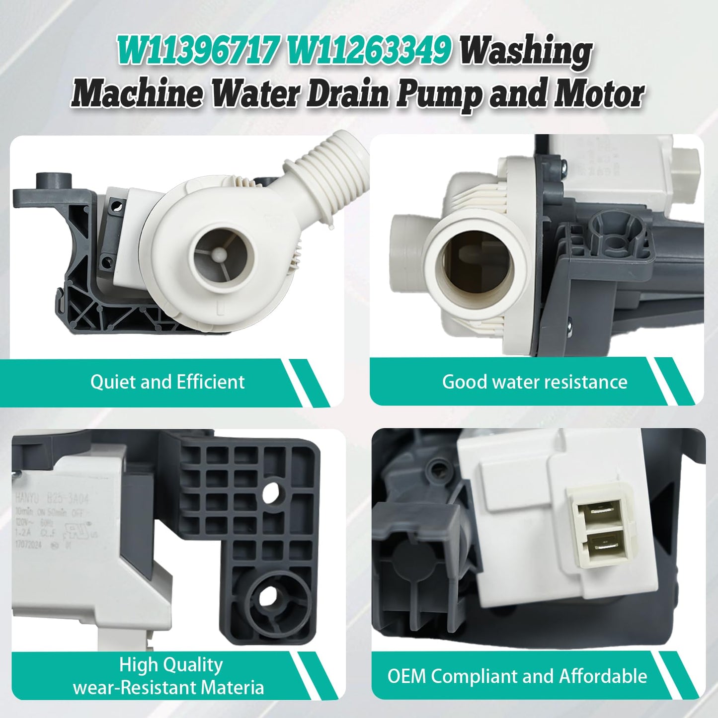 W11396717 W11263349 Washer Drain Pump, Compatible with Whirlpool Kenmore Maytag etc.Washing Machine Water Drain Pump. Replace 4960510 AP6974116 PS12731177 EAP12731177