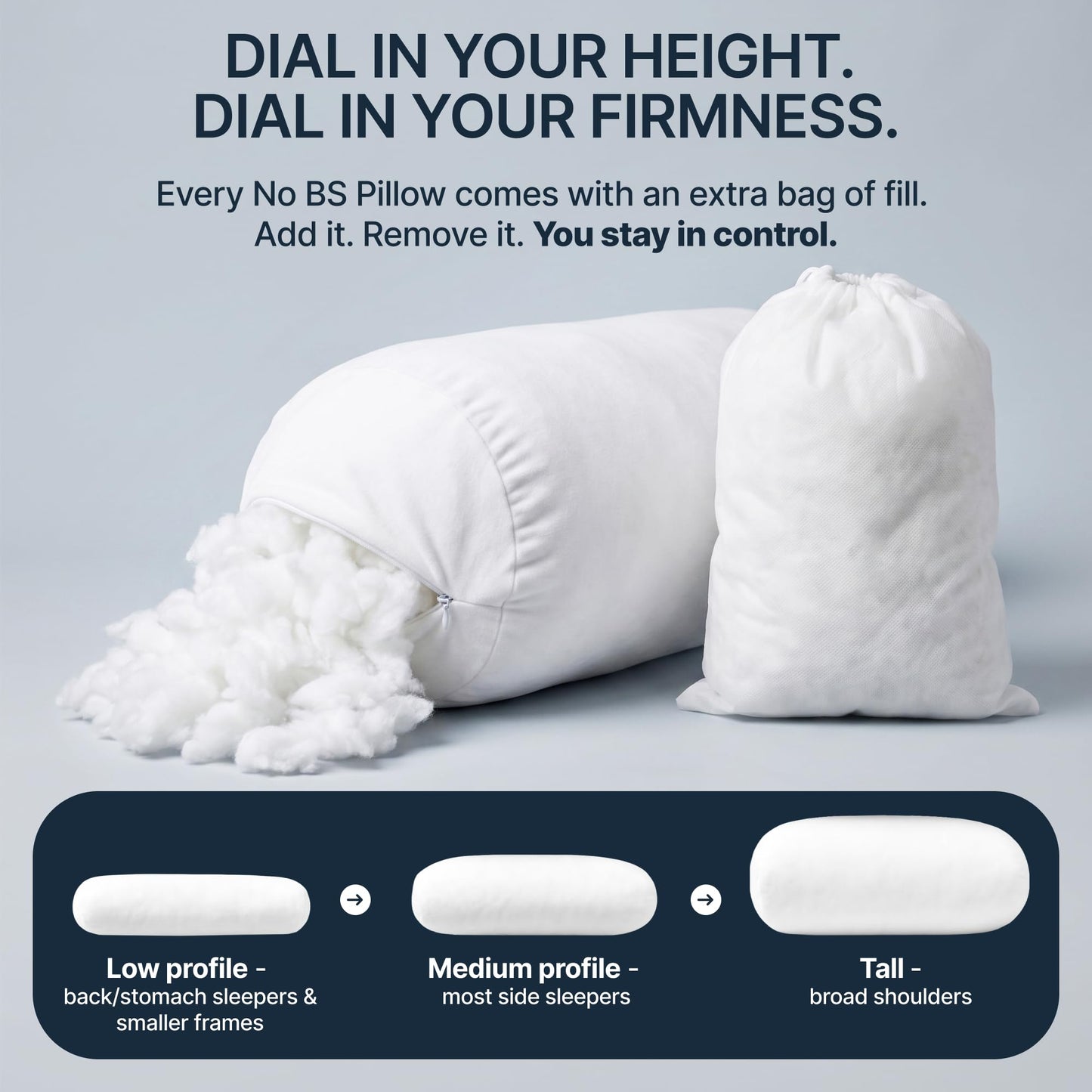 No BS Pillow™ - Adjustable Post-Injury/Surgery Neck Support Pillow, Cervical Spine & Shoulder Recovery Pillow, Customizable Loft for Neck Pain, Side/Back/Stomach Sleepers