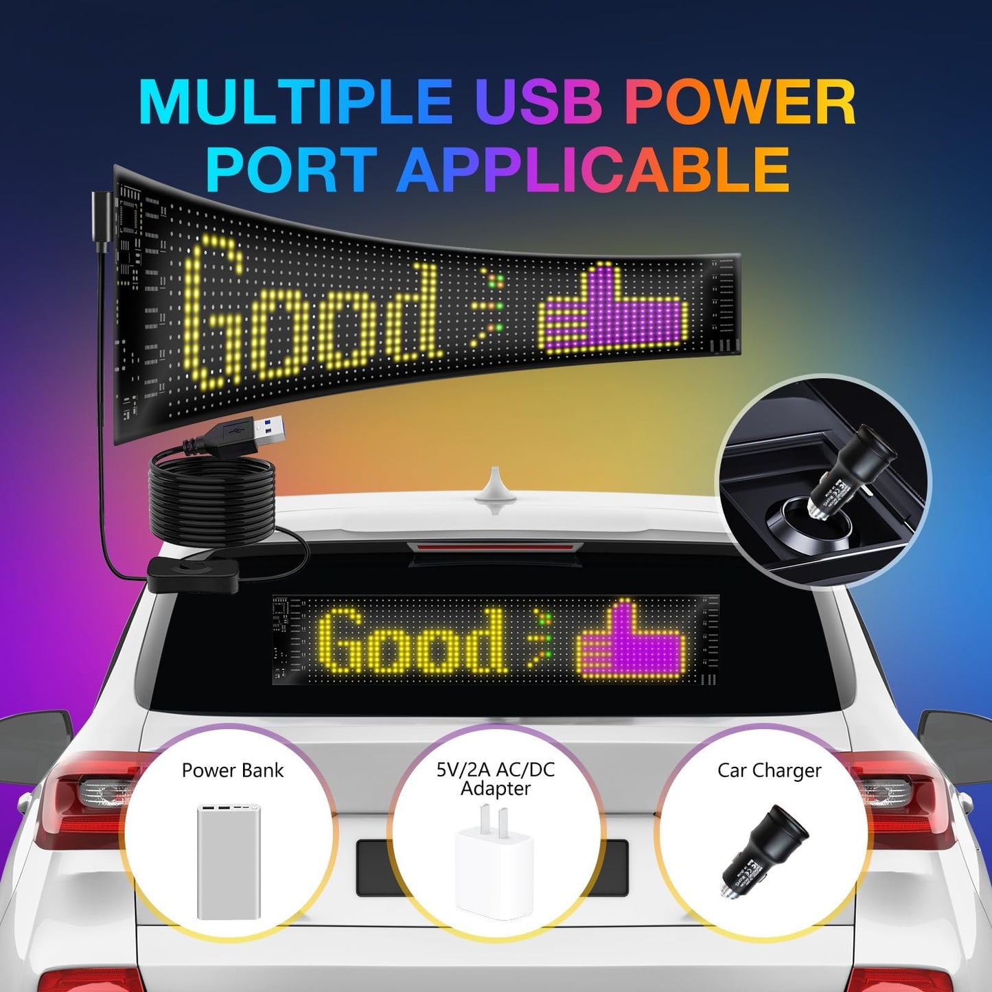 Programmable Led Sign Scrolling Display- Flexible USB 5V Digital Rgb Matrix Panel with Bluetooth App Control, Custom Text, Graphic Dimmable Light Up Board Signage for Car, Shop, Advertising(15"x4")