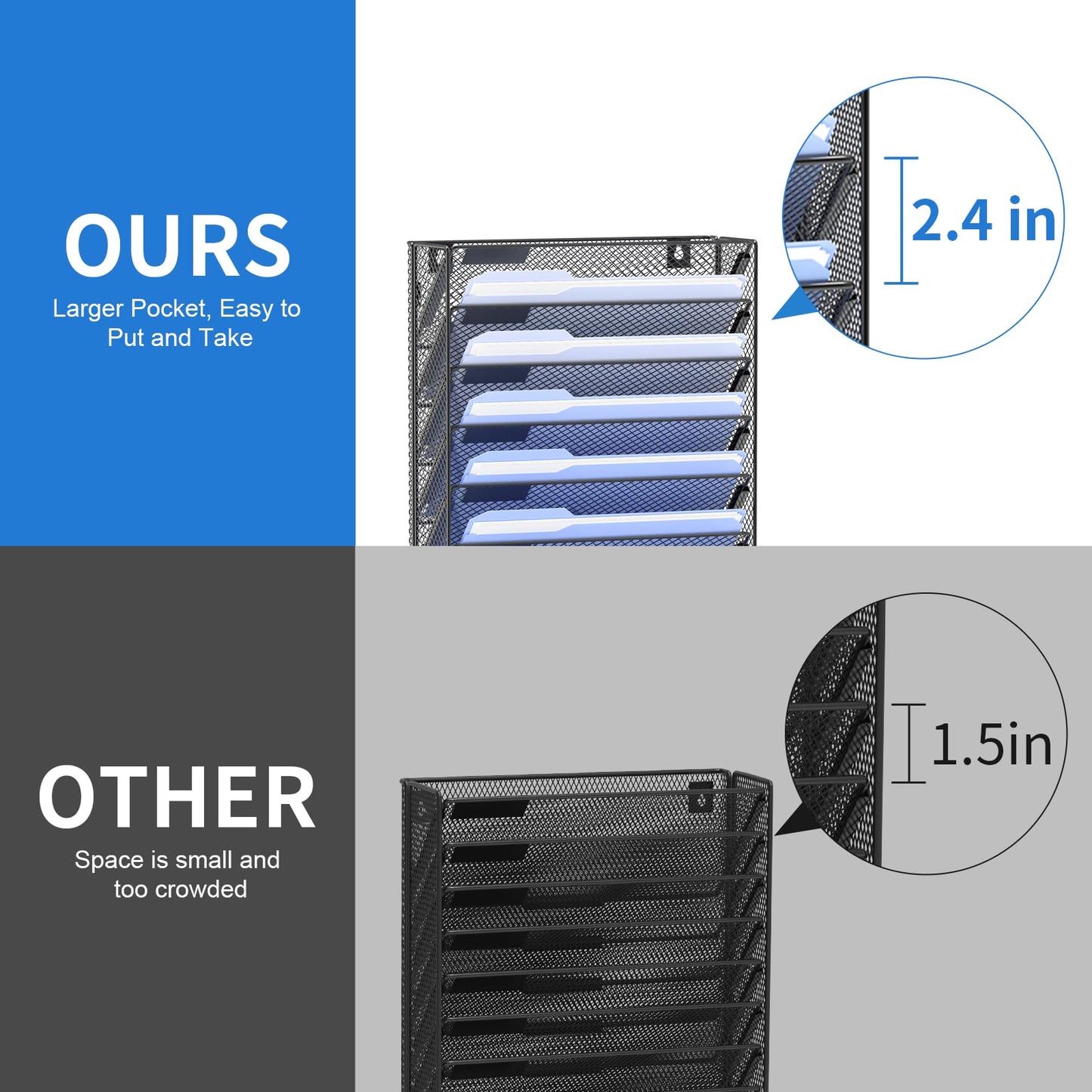 OUTWOLF 15 Tier Wall File Organizer with Hooks, Hanging Wall File Holder Wall Mount Paper Folder Organizer for Office, Magazine Rack