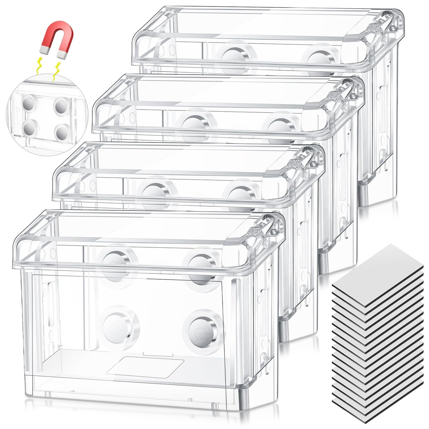 Jetec 4 Pcs Magnetic Outdoor Business Card Holder, Acrylic Vehicle Clear Business Card Holder Mount Box for Smooth Metal Surface for Office Store Trucks Wall, 4.25 x 1.46 x 2.87 Inch