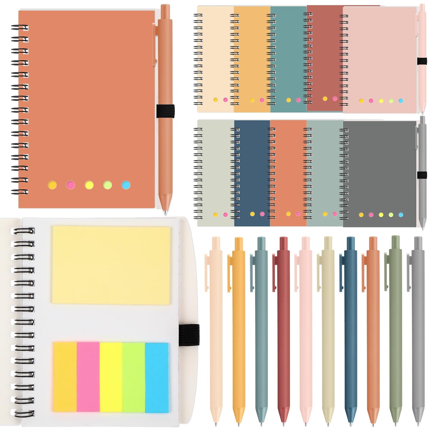 Chuangdi 20 Sets Lined Spiral Notebooks with Sticky Notes and Bamboo Pens, End of School Year Gifts for Office Teachers Staff, Boho Notebook with Pen Bulk for Graduation Gift Back-to-school (Ethnic)