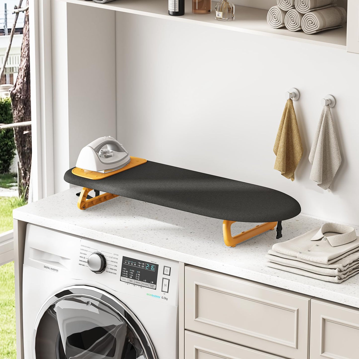 KINGBOARD Tabletop Ironing Board, Small Ironing Board with Iron Mat, Foldable Mini Iron Board, Easy Storage for Travel & Dorm, 12x32 Black
